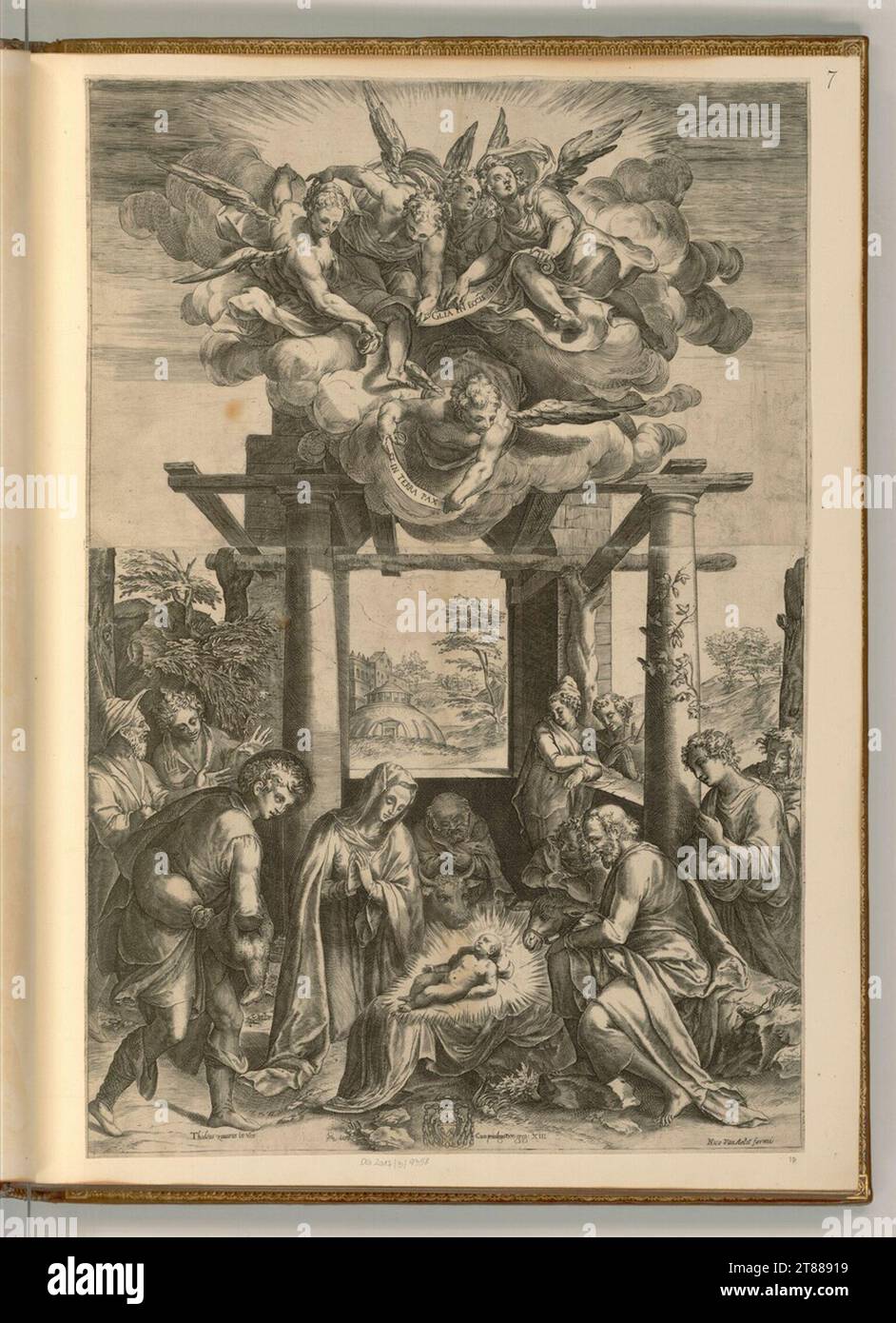 Cherubino Alberti (graveur) adoration des bergers. Gravure sur cuivre 1575, 1575 Banque D'Images