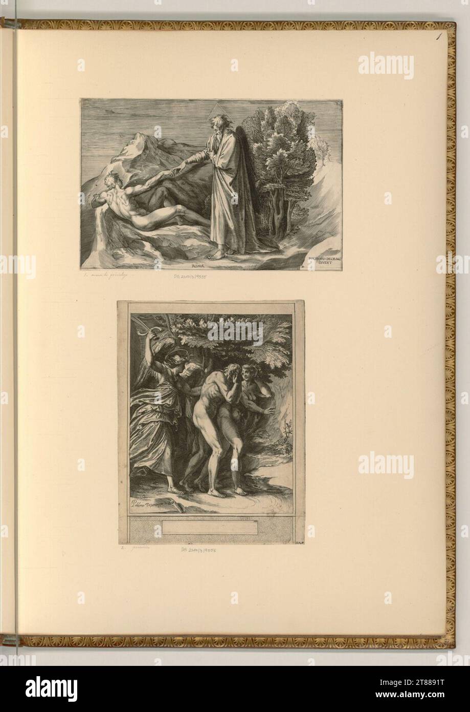Cherubino Alberti (graveur) création d'Adam ; expulsion du paradis. Gravure sur cuivre 1570-1615, 1570/1615 Banque D'Images