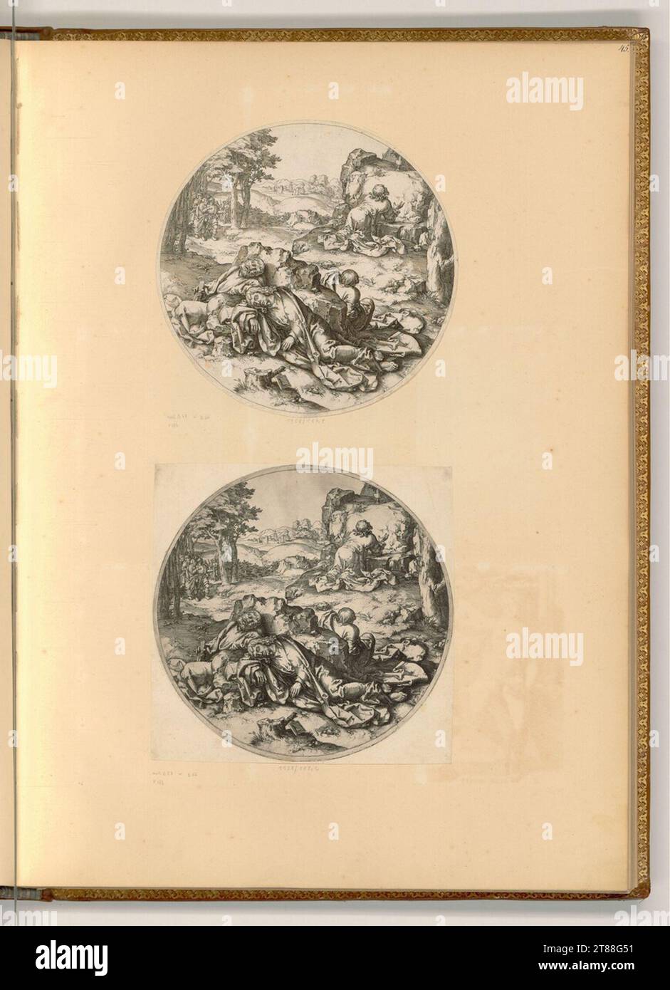 Lucas Hugensz. Van Leyde l'agonie du Christ dans le jardin Gethsémani. Gravure sur cuivre impression 16. Siècle , 16e siècle Banque D'Images