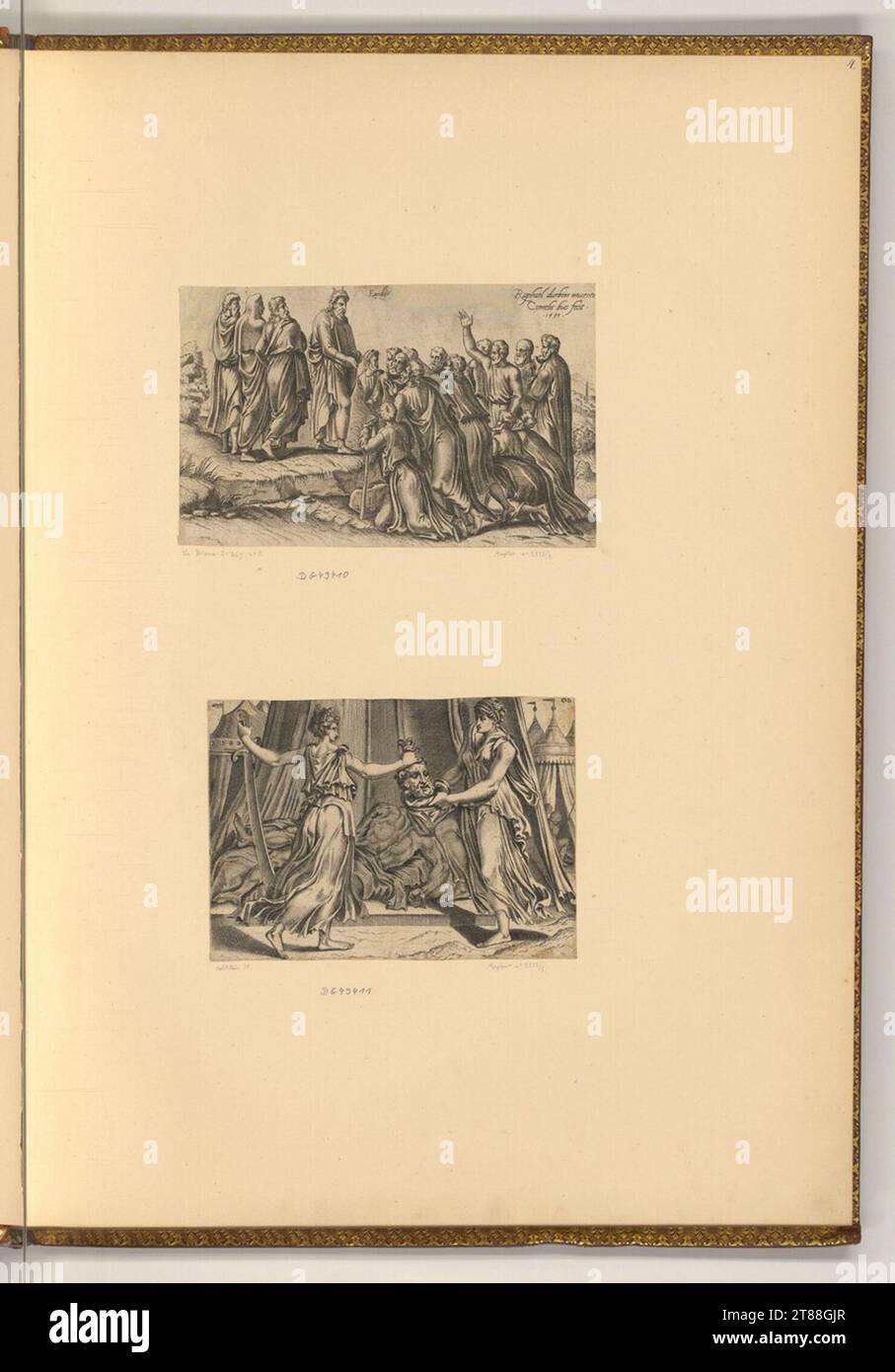 Cornelis Bos (an der Entstehung Beteiligte r) Moïse montre les conseils de justice ; Judith avec la tête des Holophernes. Gravure sur cuivre 1530-1556, 1530/1556 Banque D'Images