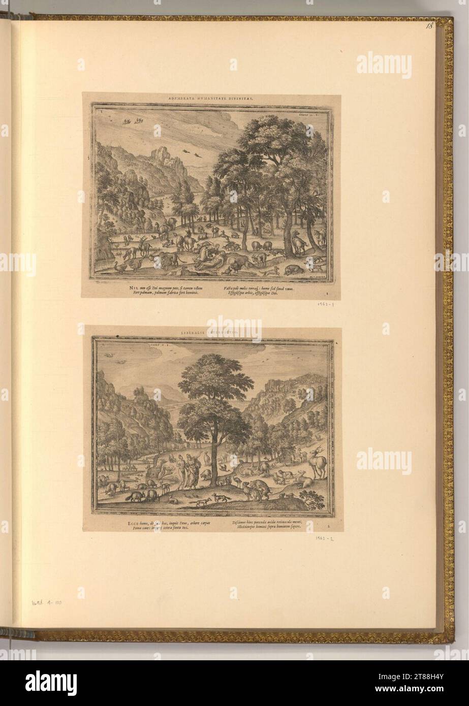 Pieter Van der Borcht (graveur) création d'Adam ; prohibition des fruits. gravure 1581, 1581 Banque D'Images