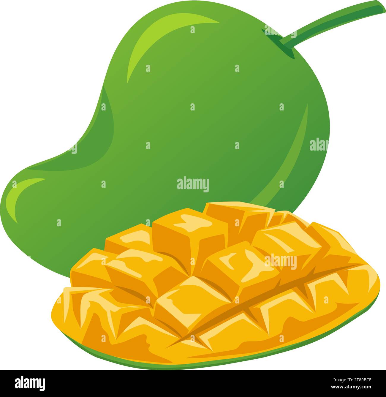 Mango pièces entières et cubes Slice Chpped Flat Design Illustration Illustration de Vecteur