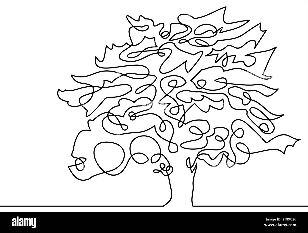 Dessin au trait d'un arbre, dessin au trait continu d'illustration Illustration de Vecteur