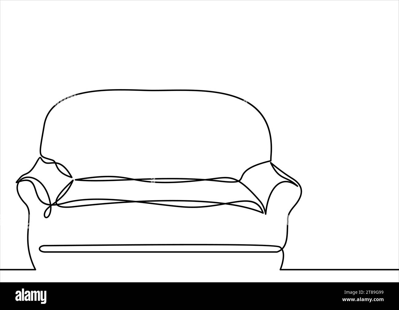 Canapé avec deux oreillers. Intérieur du salon. Une ligne de dessin continue Illustration de Vecteur