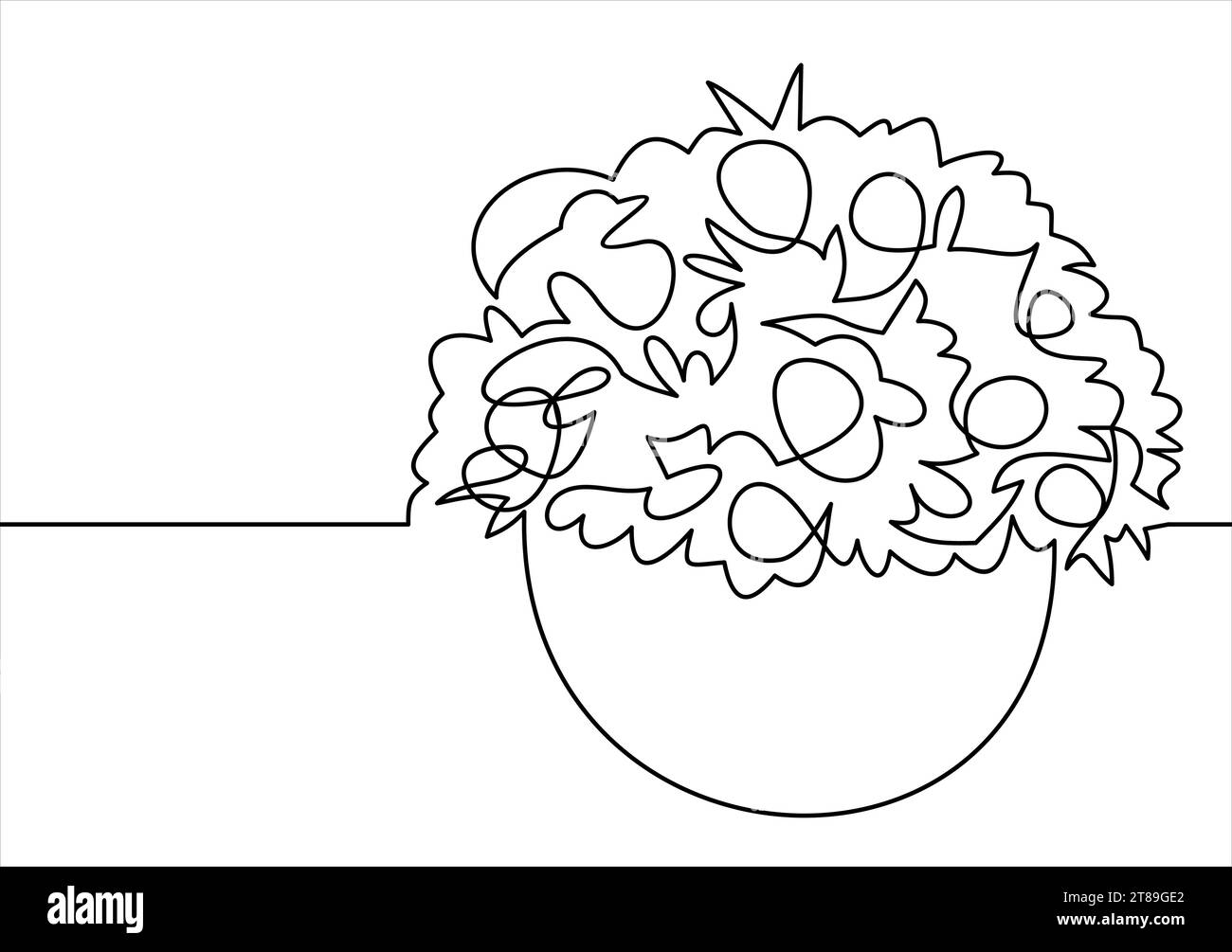 Panier de fleurs -ligne continue Illustration de Vecteur