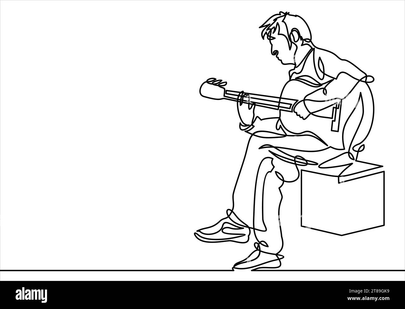 dessin au trait continu d'un homme jouant de la guitare musicien illustration vectorielle. Illustration de Vecteur