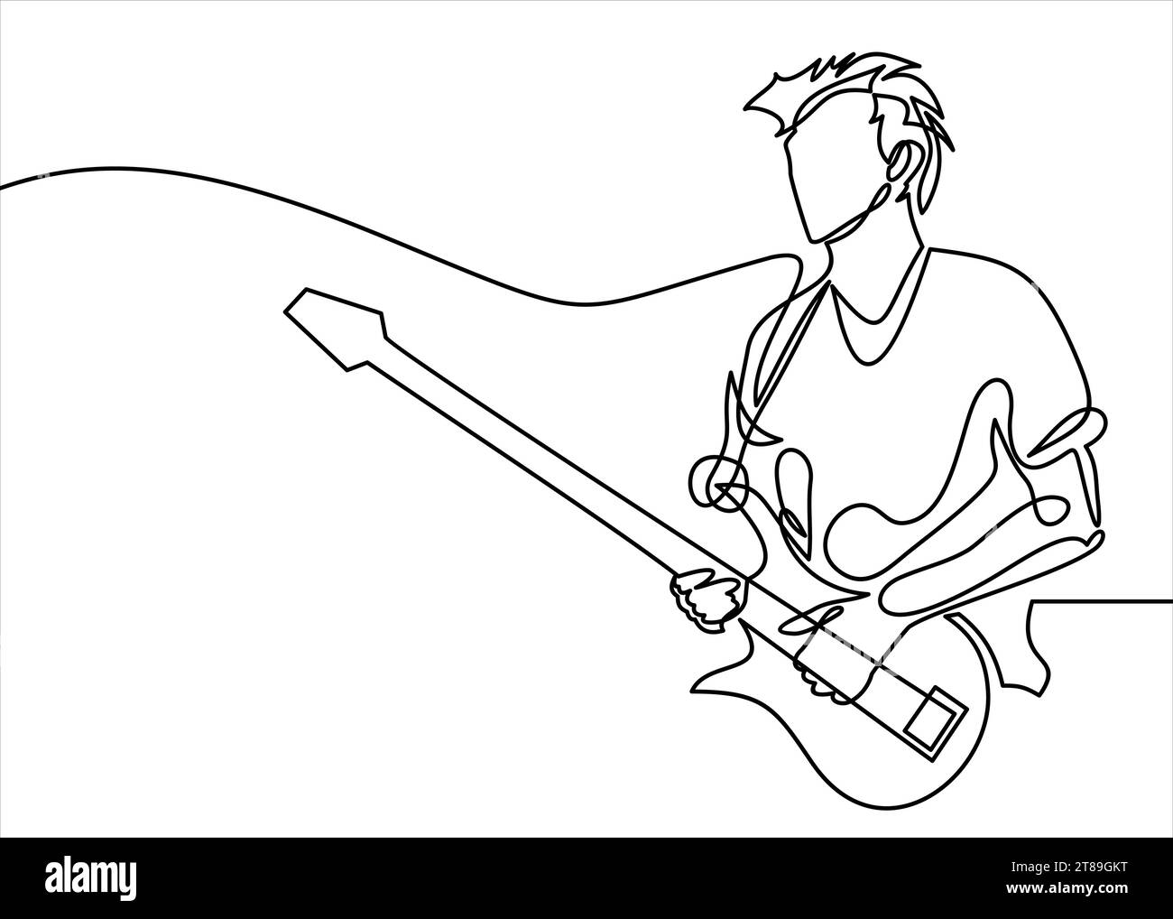 dessin au trait continu d'un homme jouant de la guitare musicien illustration vectorielle. Illustration de Vecteur