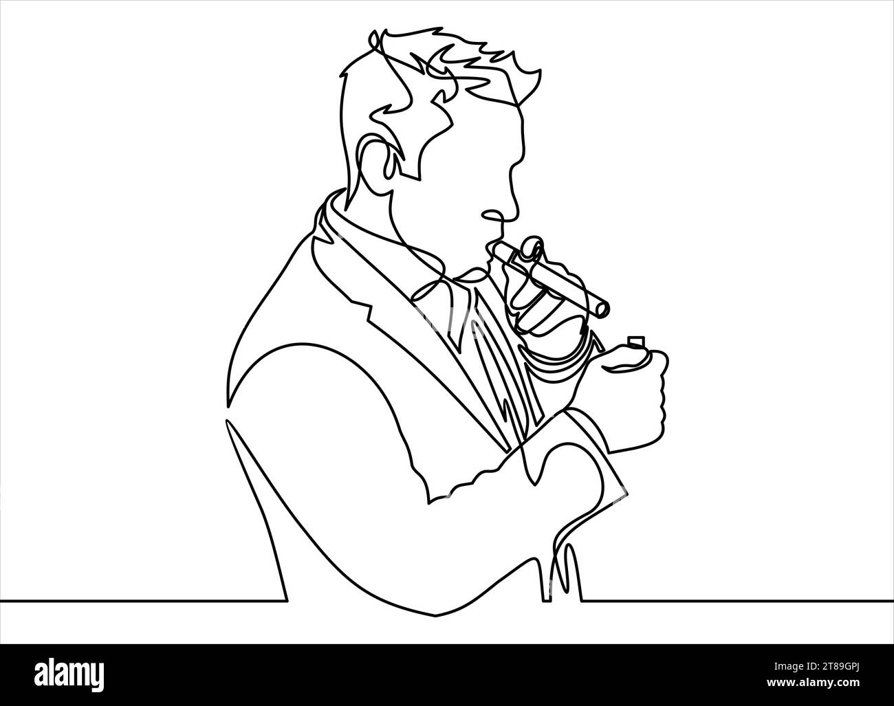 homme d'affaires fumant un gros cigare-dessin de ligne continue Illustration de Vecteur