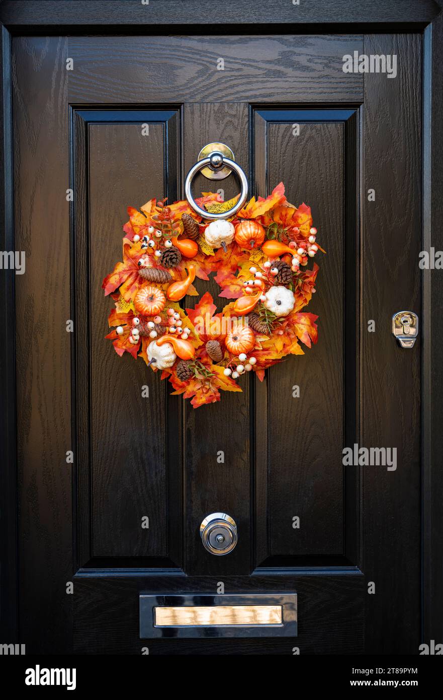 Une couronne de porte d'automne dans la vallée de Ribble, Lancashire, Royaume-Uni. Banque D'Images