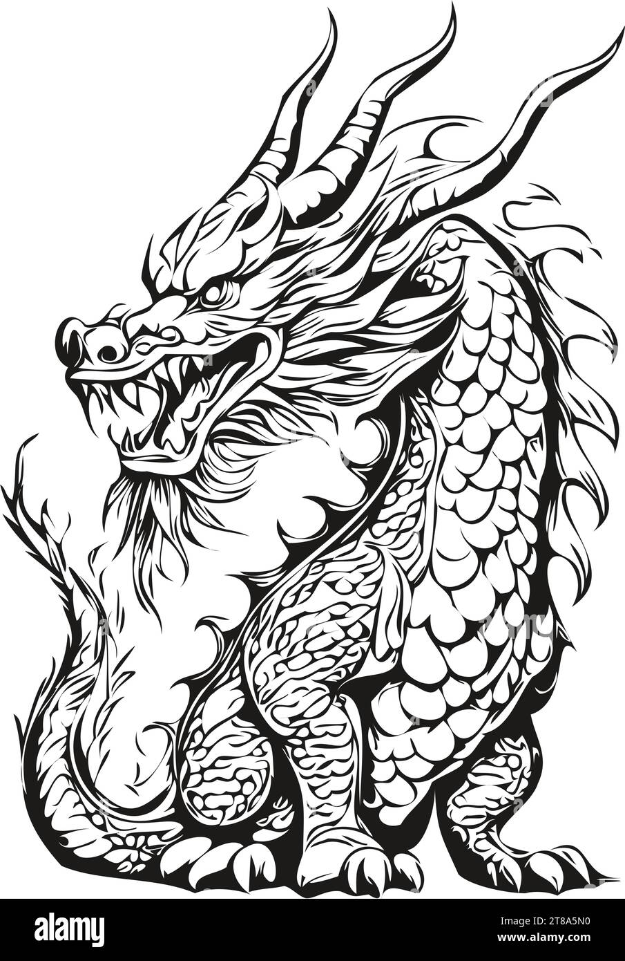 Illustré année symbole Dragon Sketch pour 2024 Celebration, noir blanc