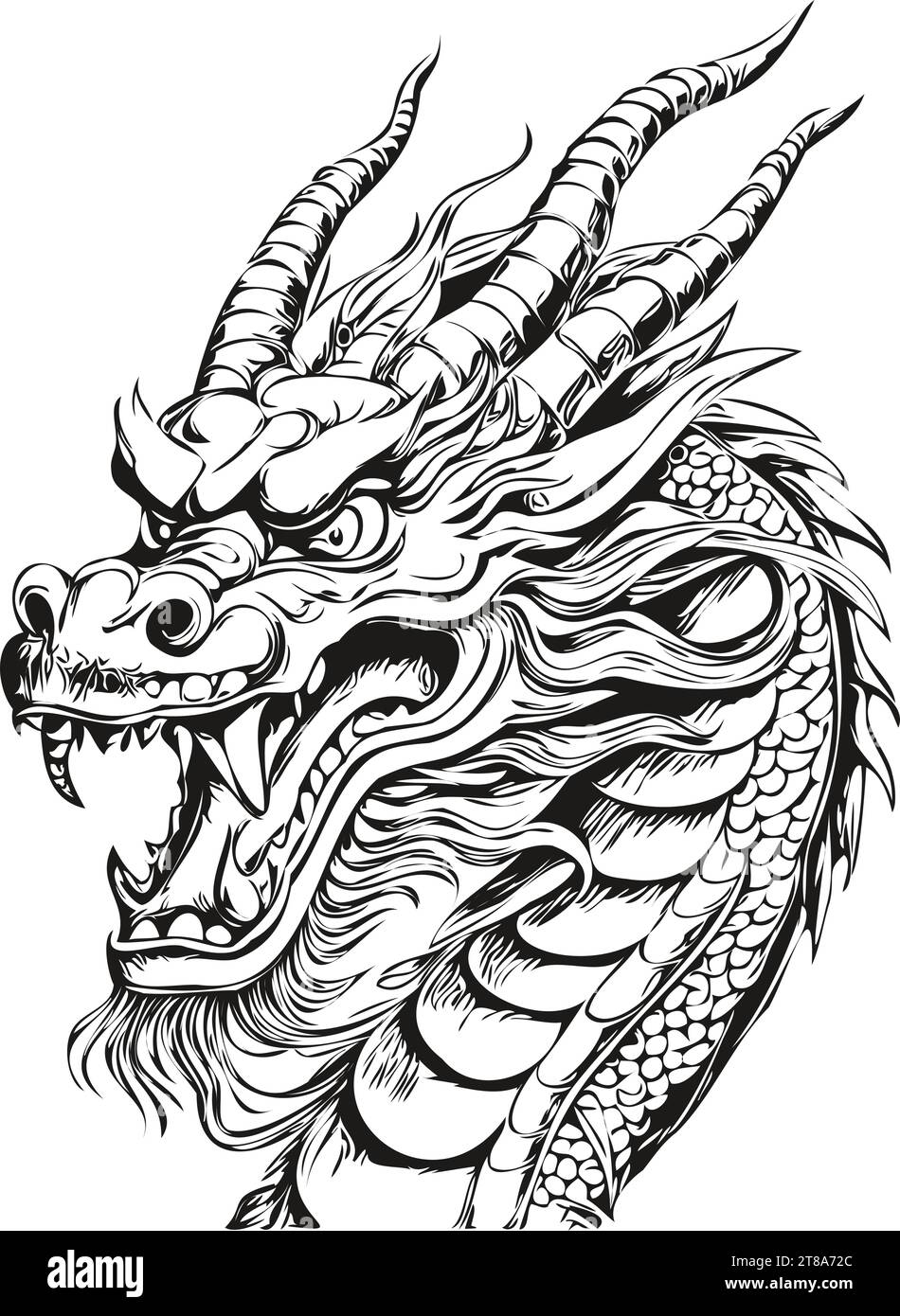 Illustré année symbole Dragon Sketch pour 2024 Celebration, noir blanc