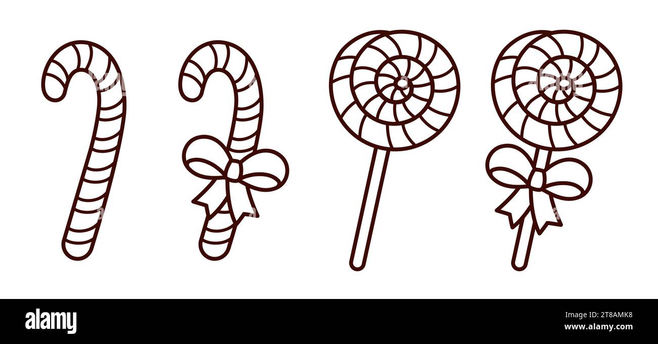 Canettes de Noël et sucettes dessin de doodle. Dessin au trait noir et