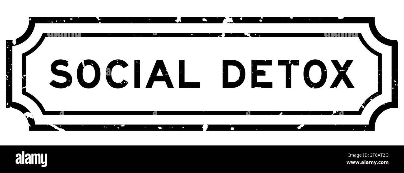 Grunge noir social detox mot carré timbre en caoutchouc sur fond blanc Illustration de Vecteur