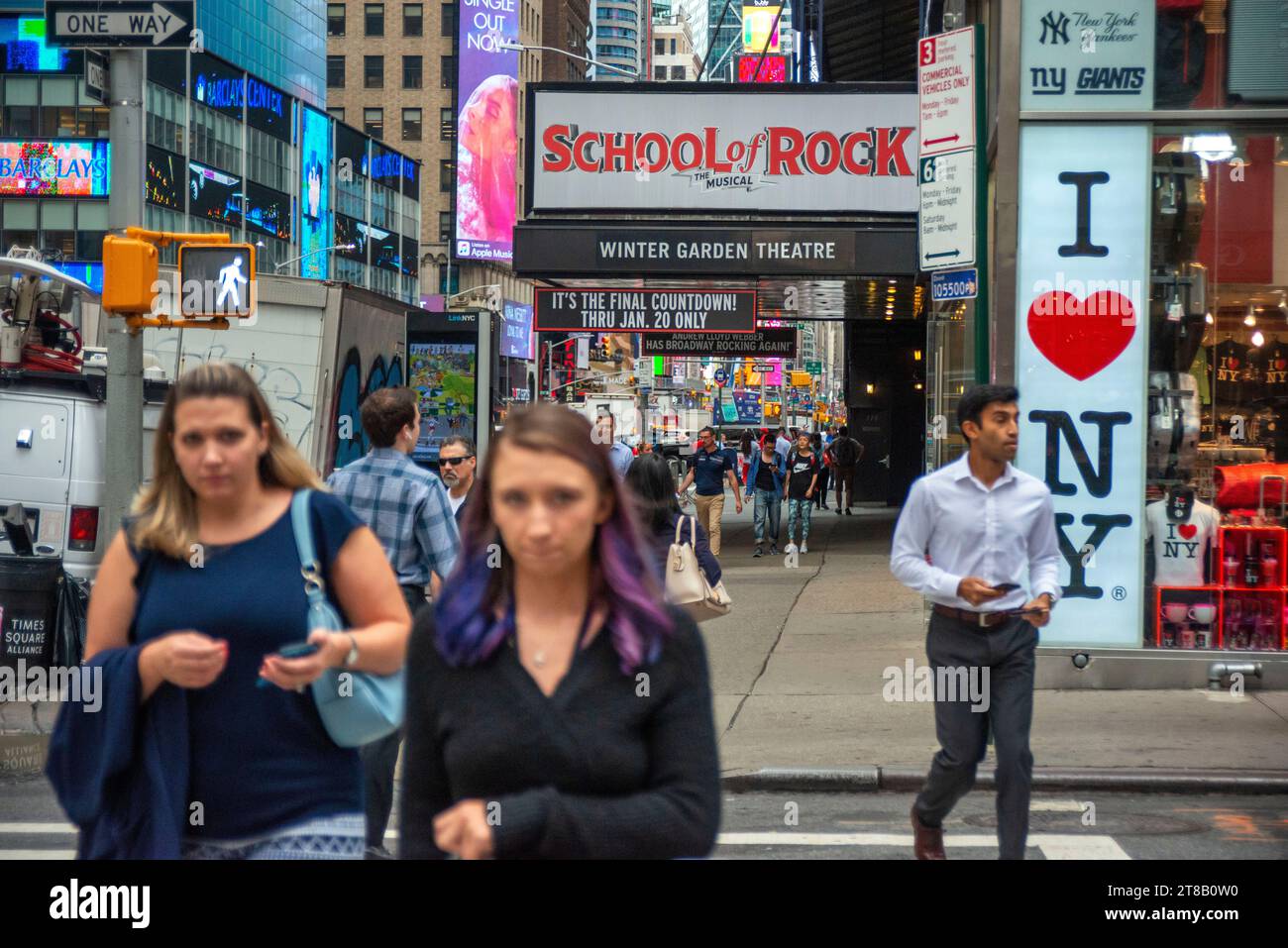 J'adore New York et School of Rock Marquee au Winter Garden Theater à Times Square, New York Banque D'Images