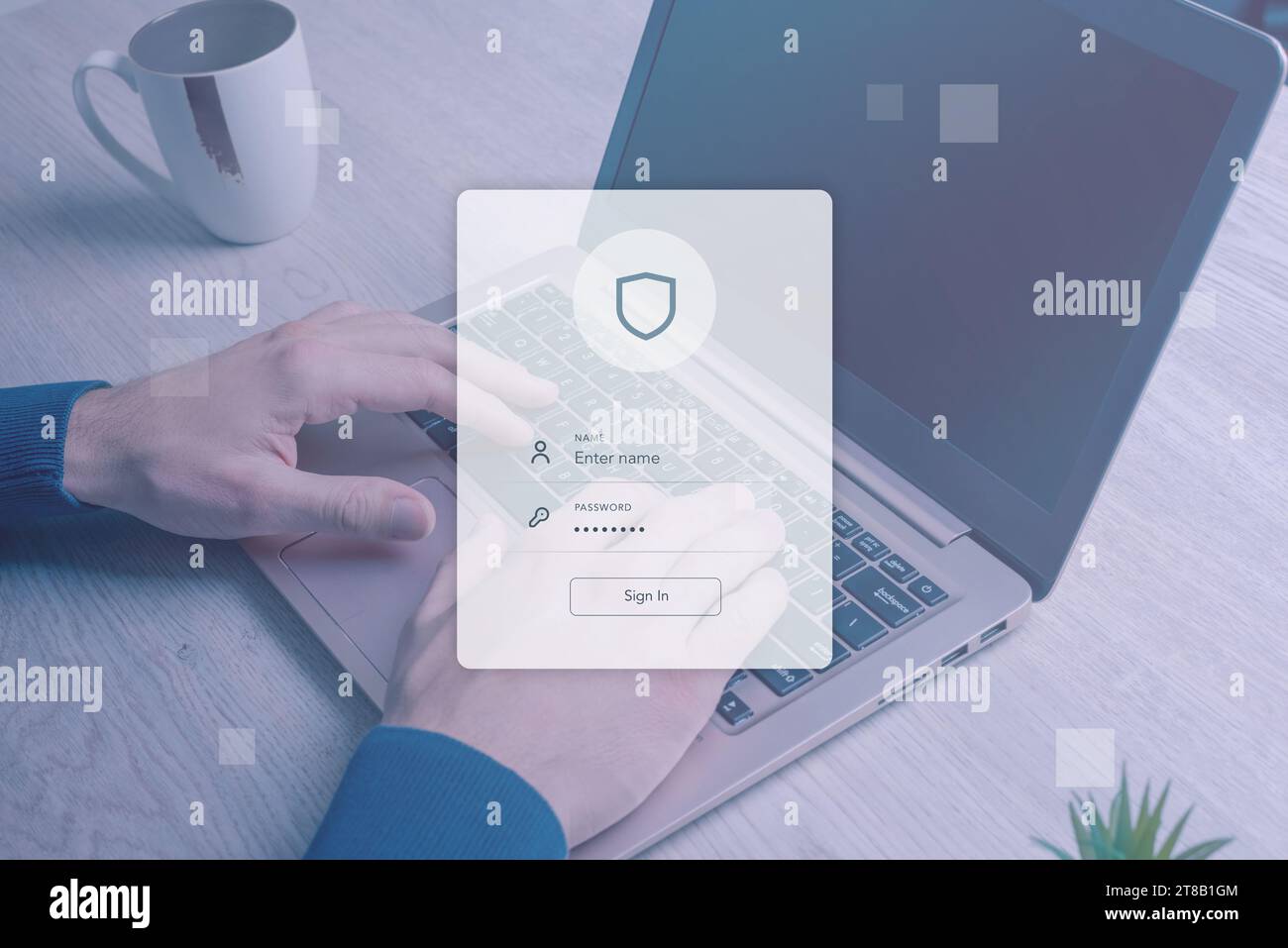 Sécurité et technologie avec ce concept de formulaire de connexion automatique. Les mains sur un ordinateur portable illustrent une intégration transparente pour une digita rationalisée et sécurisée Banque D'Images