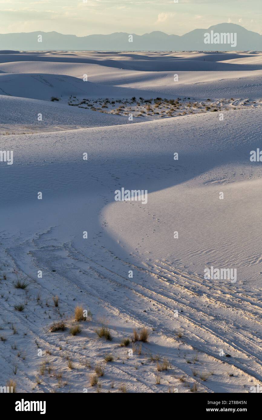 S'élevant du cœur du bassin de Tularosa est l'une des plus grandes merveilles naturelles du monde - les sables blancs scintillants du Nouveau-Mexique. Banque D'Images