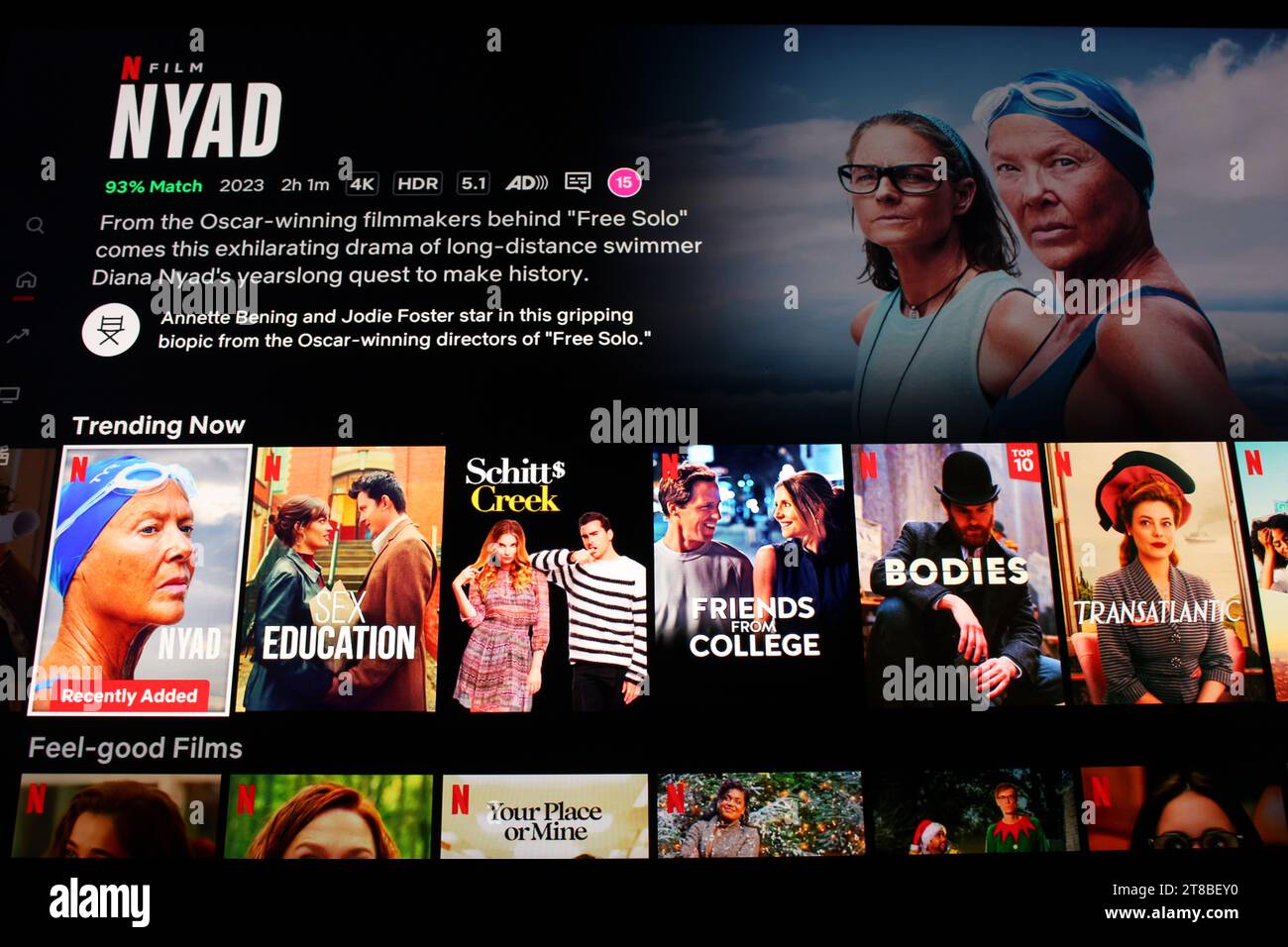Film Nyad disponible sur Netflix streaming montré tendance sur l'application Banque D'Images