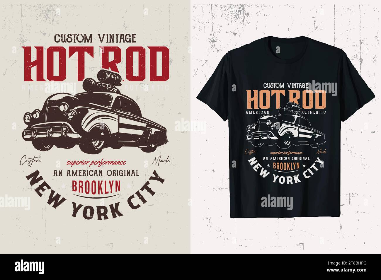 Conception de T-shirt de voiture HotRod. vintage hotrod vecteur de voiture graphique t-shirt. modèle de tee-shirt personnalisé american hot rod vieilles voitures. Illustration de Vecteur