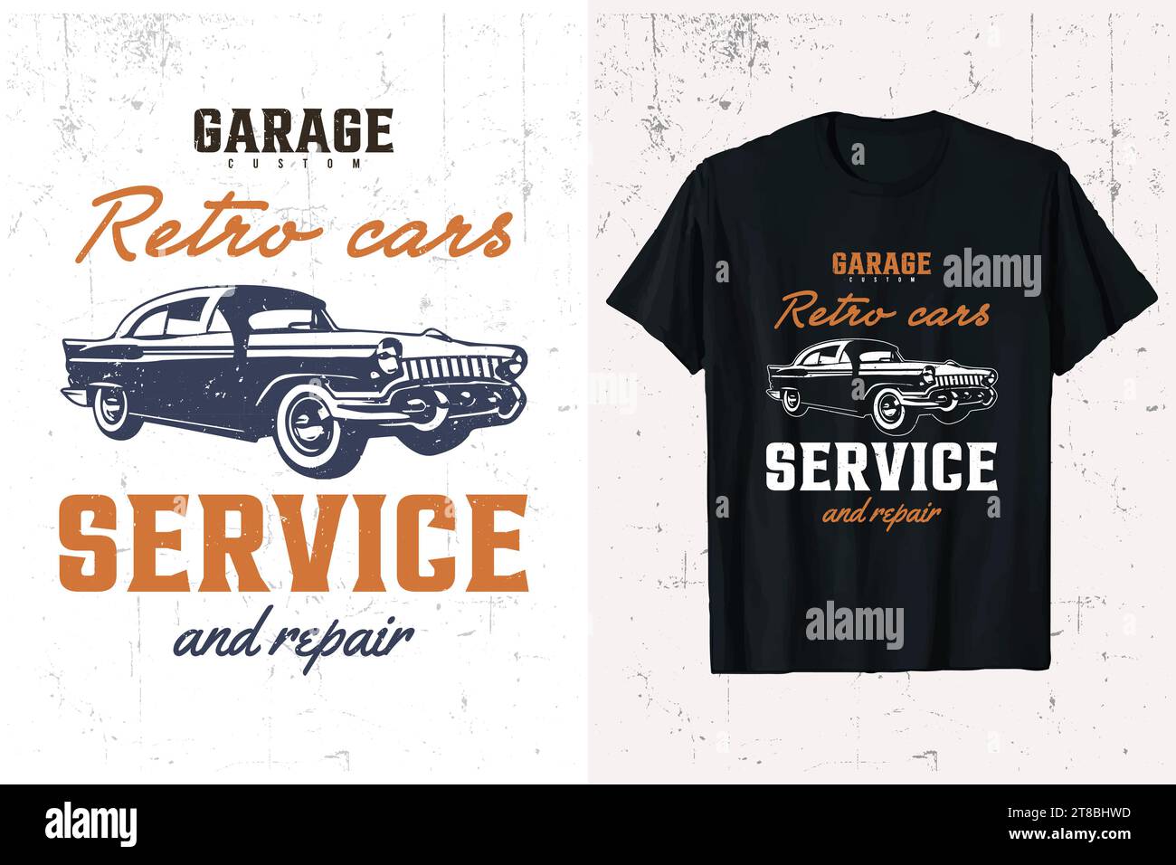 Design rétro Vintage car T-shirt. Graphique de t-shirt vecteur de voiture Old Classic. Modèle de tee-shirt American Classic cars. Illustration de Vecteur