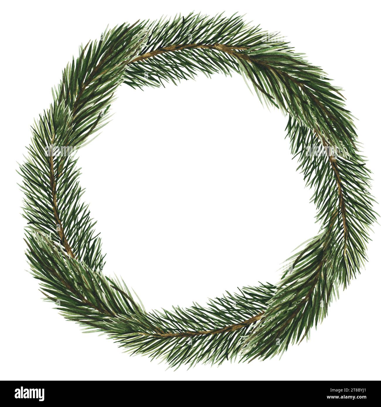 couronne de branches de sapin. Illustration à l'aquarelle dessinée à la main. Cliparts isolées avec espace pour le texte pour la conception de Noël, compositions du nouvel an Banque D'Images