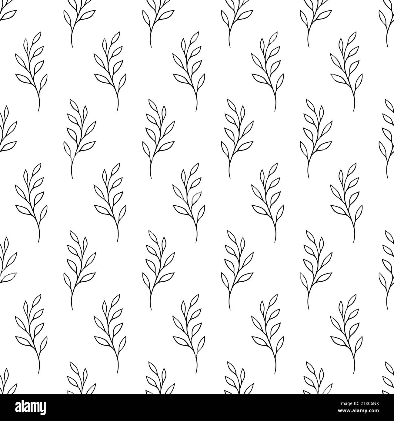Motif sans couture de feuille. La répétition laisse un arrière-plan. Paterne de nature répétée pour des impressions de conception. Usine simple de ligne. Texture de répétition du ressort. Dessin à la main Illustration de Vecteur