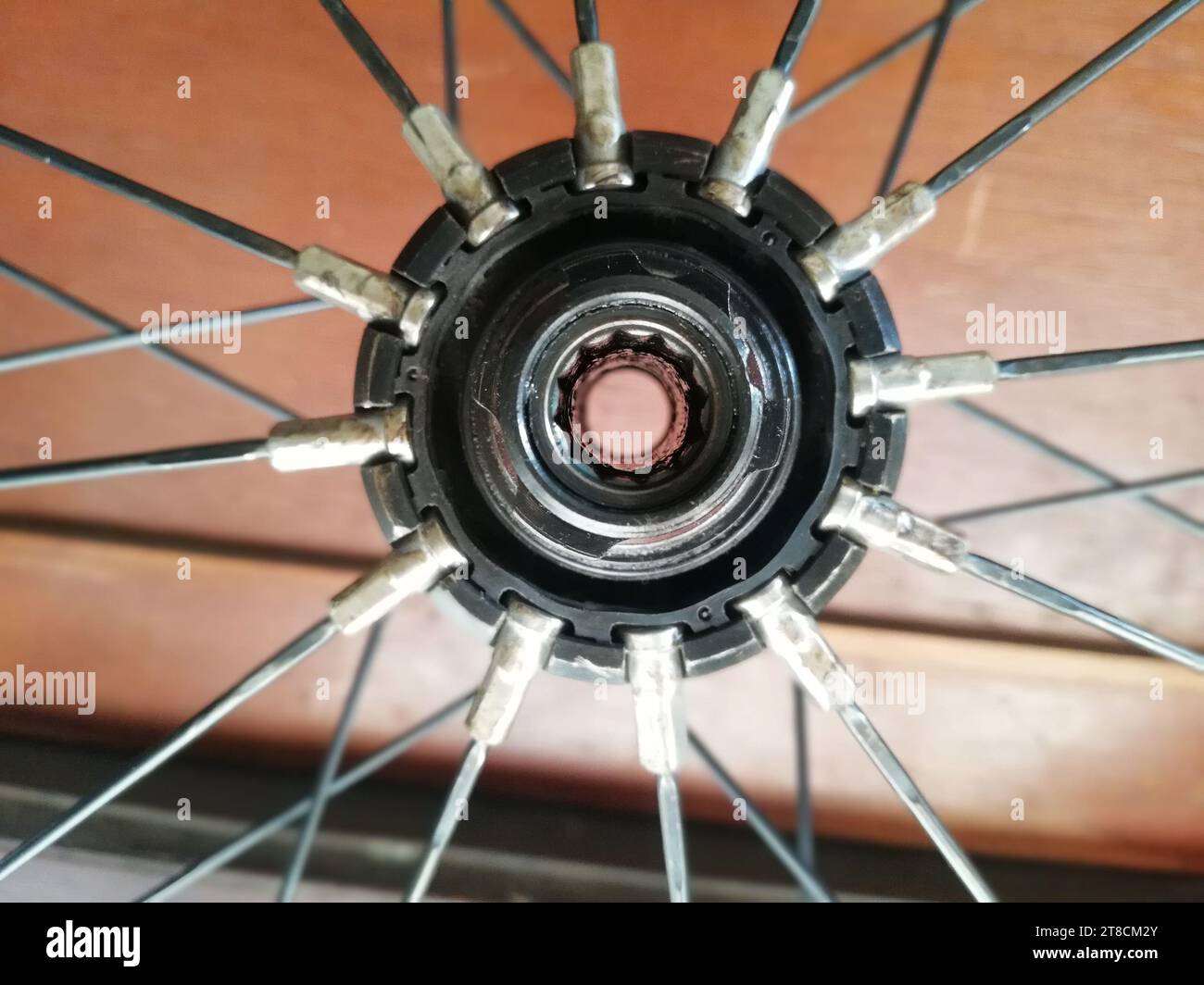 Arrière-plan de concept de réparation et de remplacement de vélo de roue arrière de vélo. Gros plan sur les pièces cassées Banque D'Images