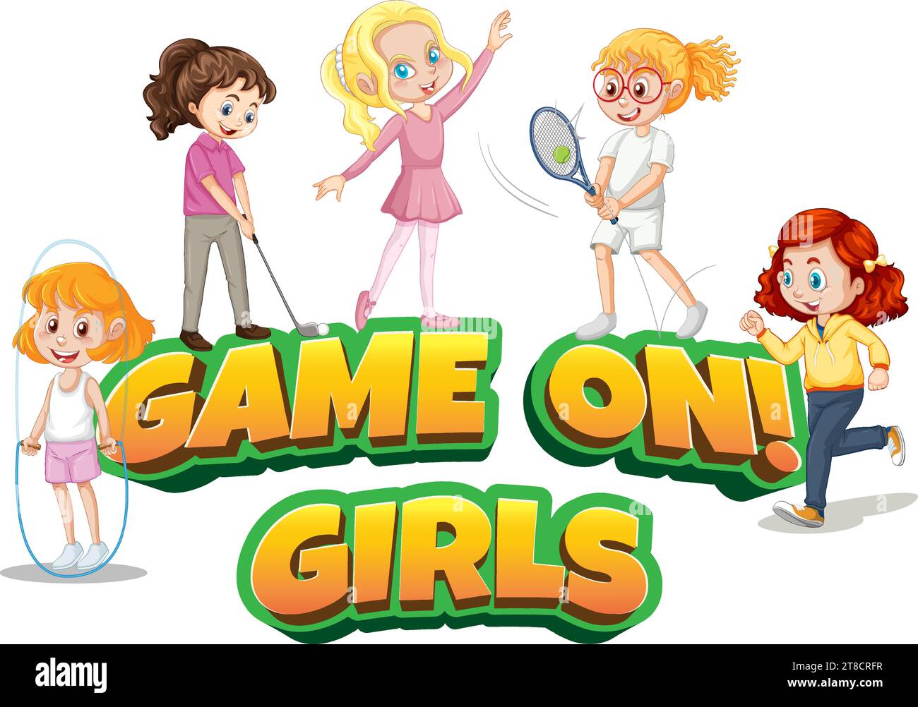 Un ensemble de personnages de dessins animés de fille engagés dans l'exercice, le sport, et un jeu, représenté dans un style d'illustration vectorielle Illustration de Vecteur