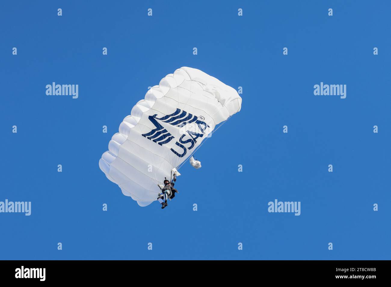 Charlotte, Caroline du Nord États-Unis : vue générale d'un parachutiste sur le terrain avant un match de la NFL entre les Panthers de Caroline et les Cowboys de Dallas Banque D'Images