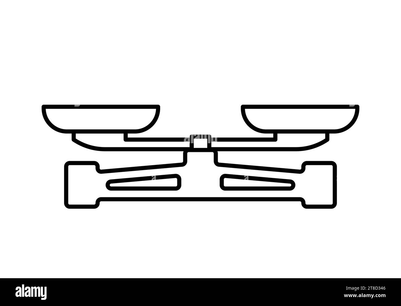 Balance avec récipients doubles. Icône de contour. Balances mécaniques de laboratoire. Illustration vectorielle. Balances avec bols. Objet isolé sur blanc. Illustration de Vecteur