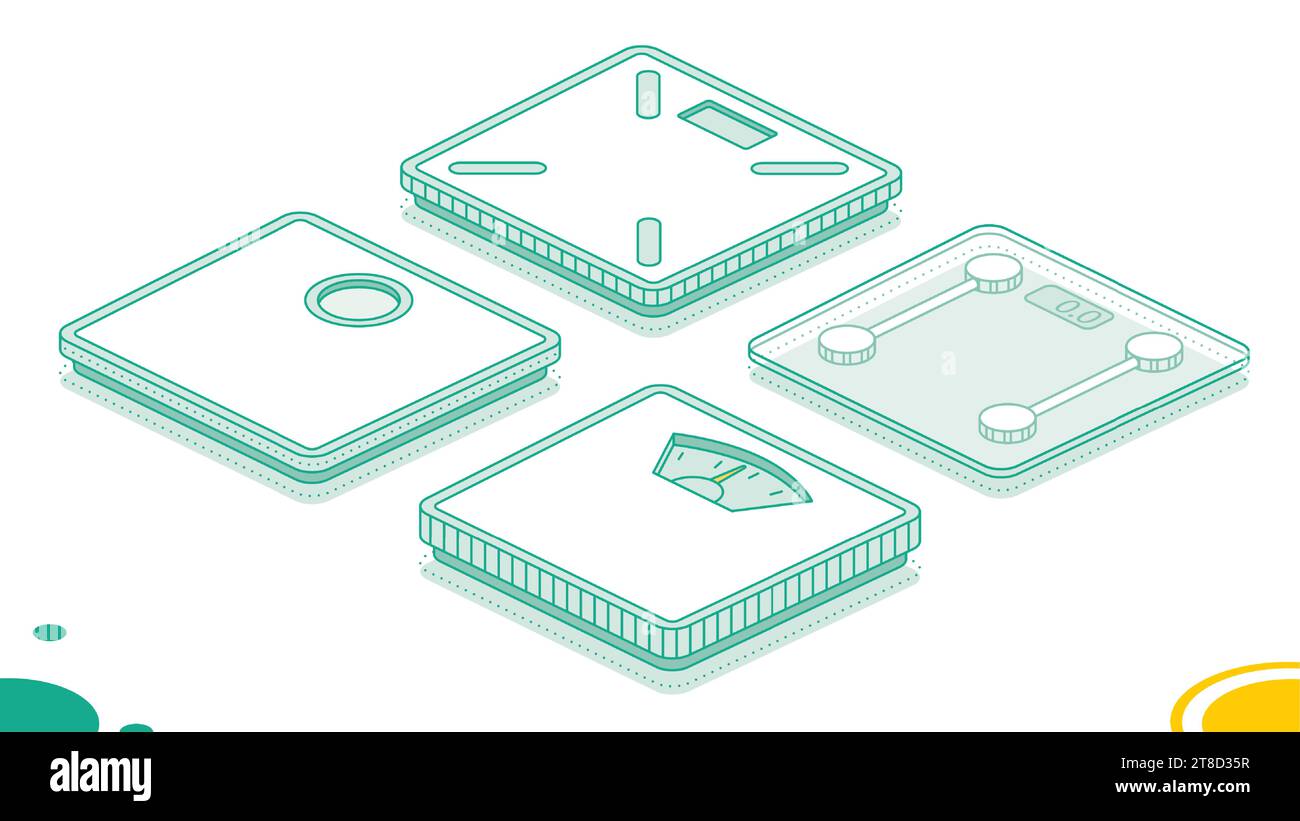Balance corporelle analogique et numérique. Balance mécanique. Illustration vectorielle. Objet de contour isométrique isolé sur fond blanc. Icône pour le Web. Illustration de Vecteur