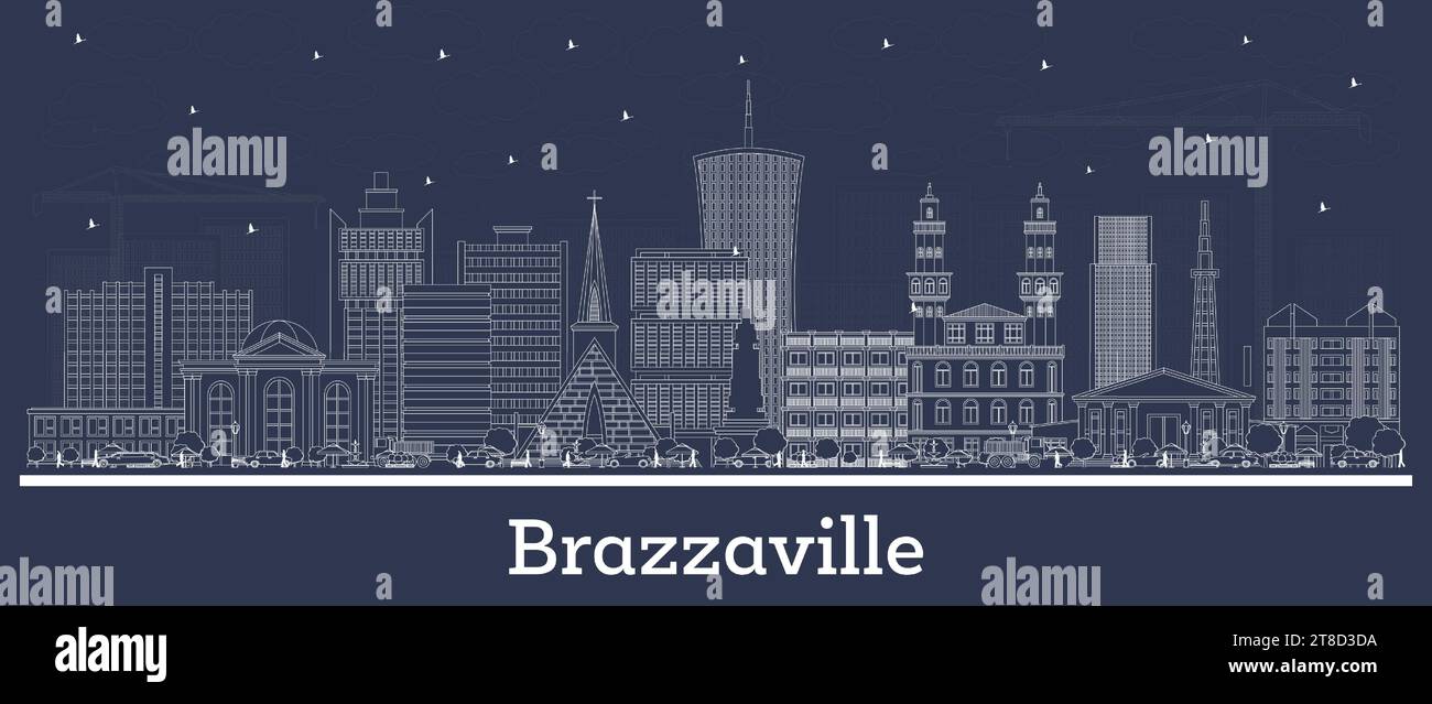 Contour Brazzaville République du Congo ville Skyline avec des bâtiments blancs. Illustration vectorielle. Illustration de Vecteur