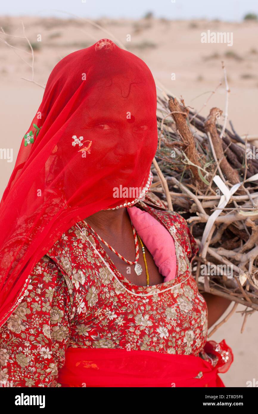 Une indienne du Rajasthan portant un voile Banque D'Images