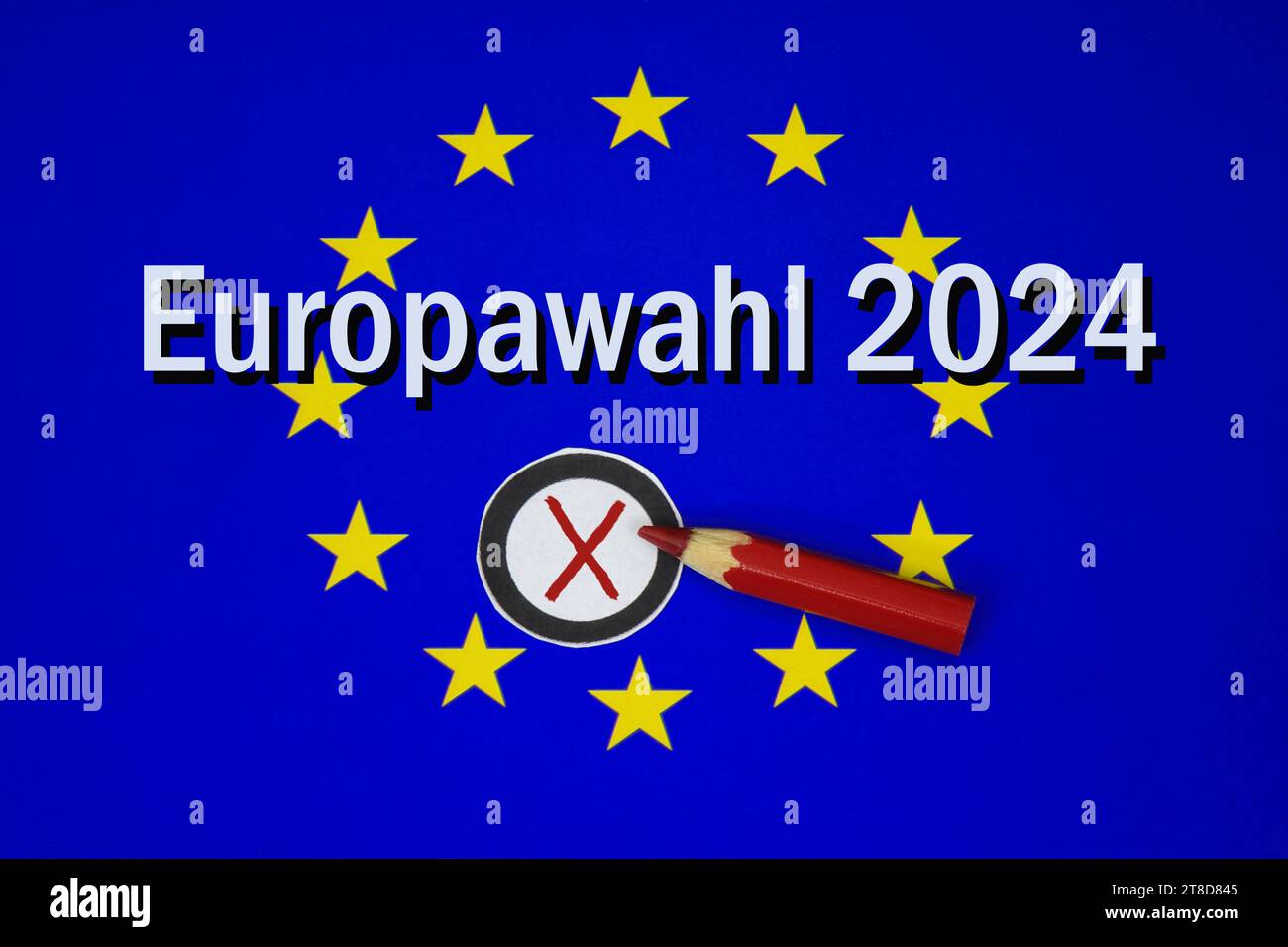 EuSymbol mit Europawahl 2024 sowie Wahlkreuz und Rotstift euSymbol