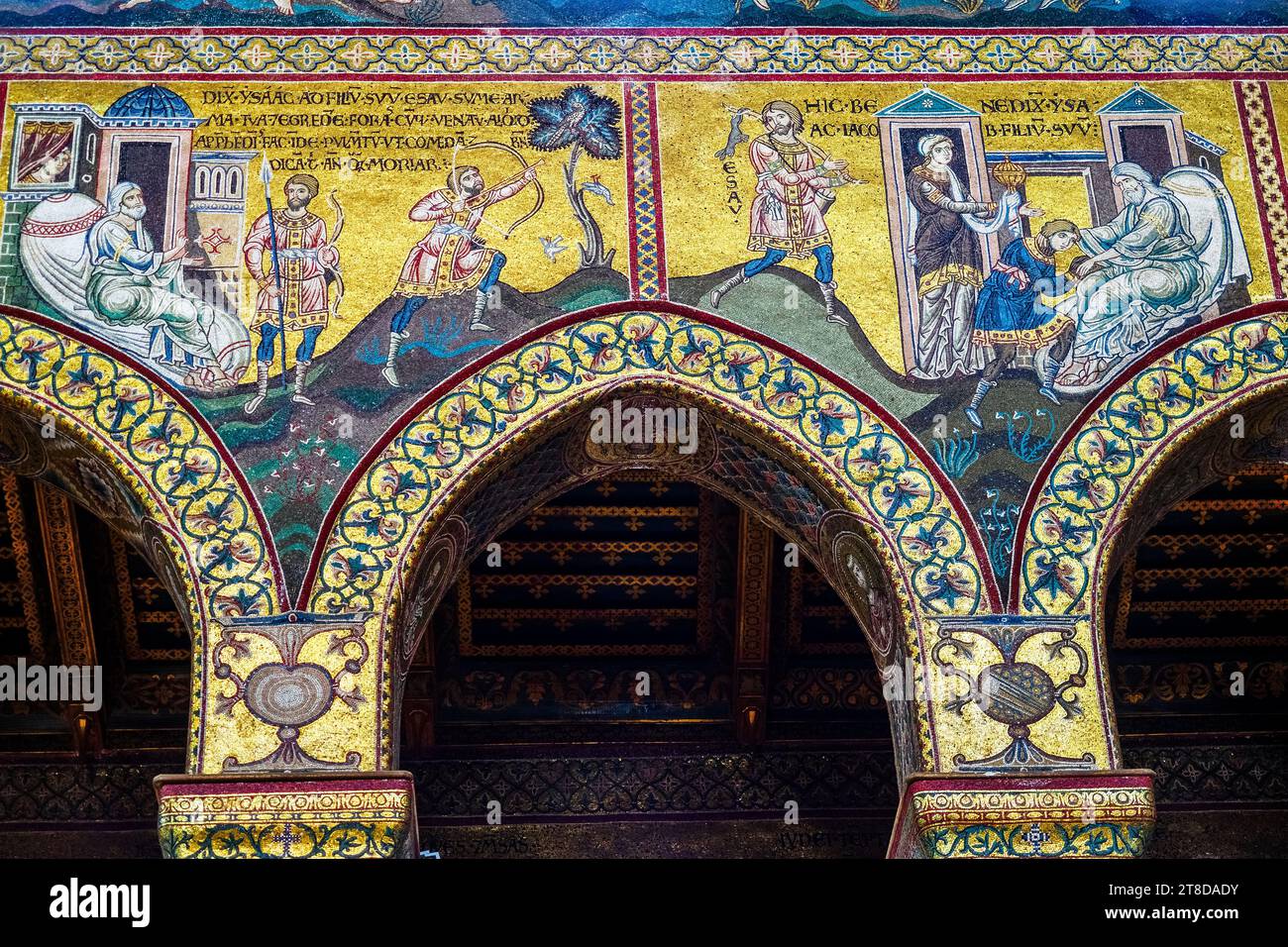 Mosaïques byzantines reproduisant des histoires de l'ancien Testament dans la cathédrale de Monreale, Palerme - Sicile, Italie Banque D'Images