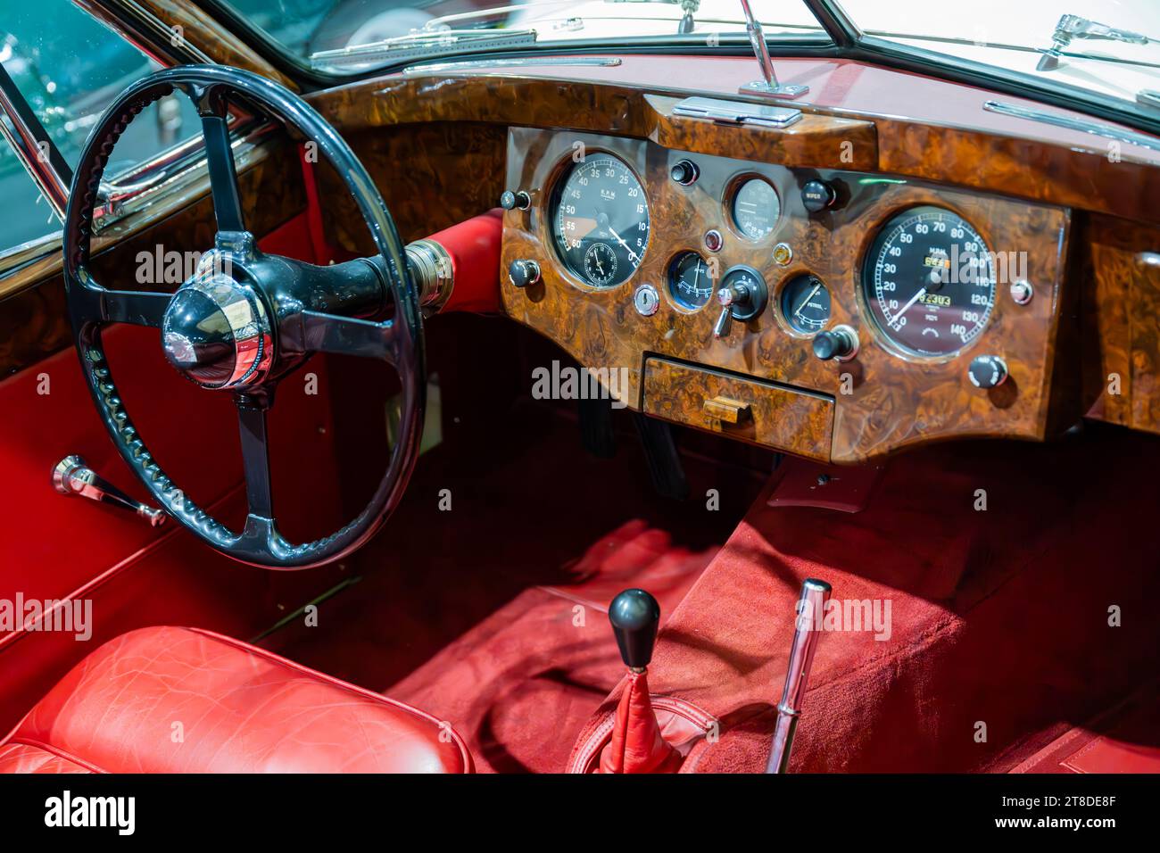 L'intérieur de la Jaguar XK120 Banque D'Images
