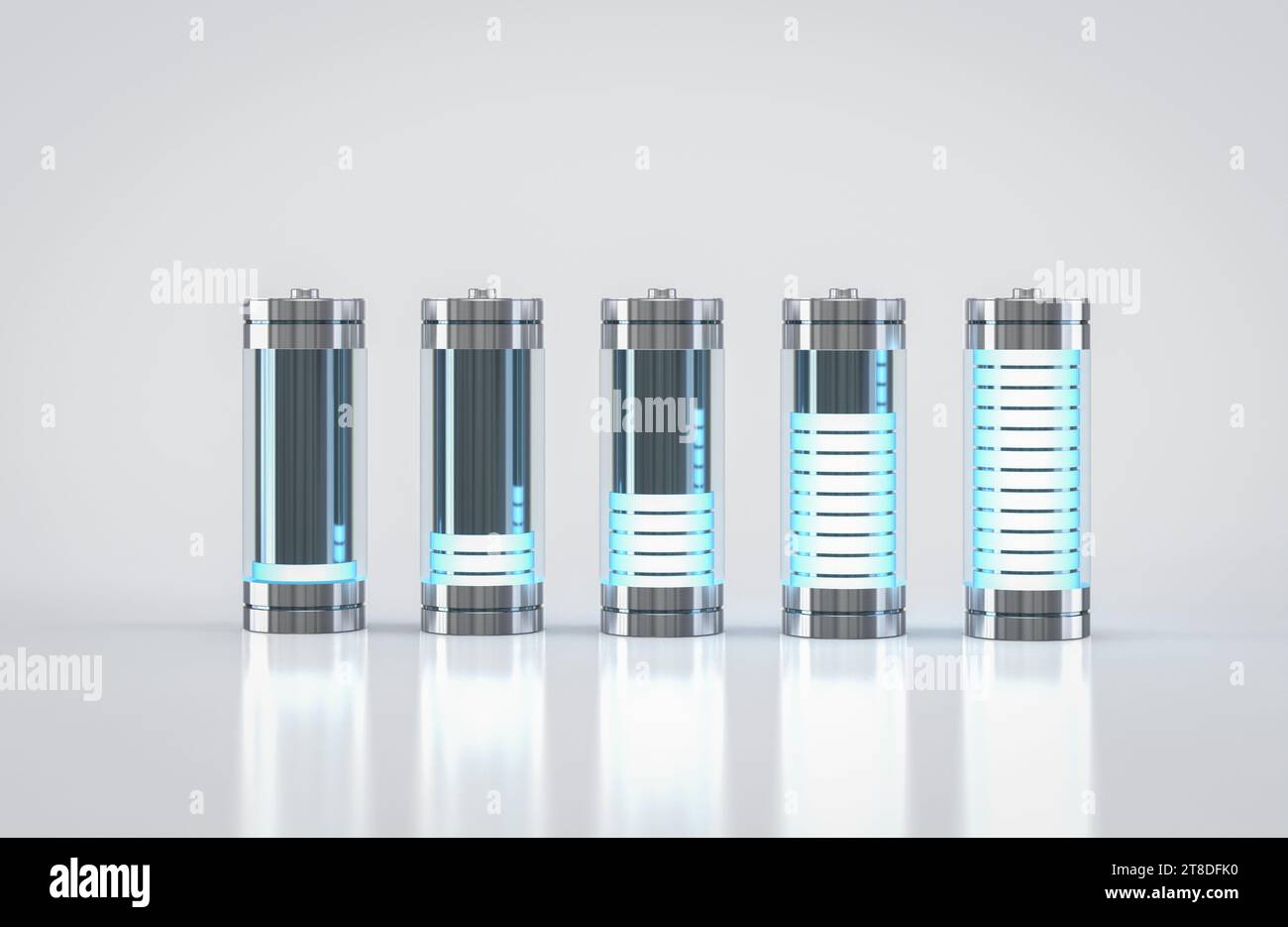 3d groupe de rendu de piles alcalines et li-ion ou rechargeables Banque D'Images