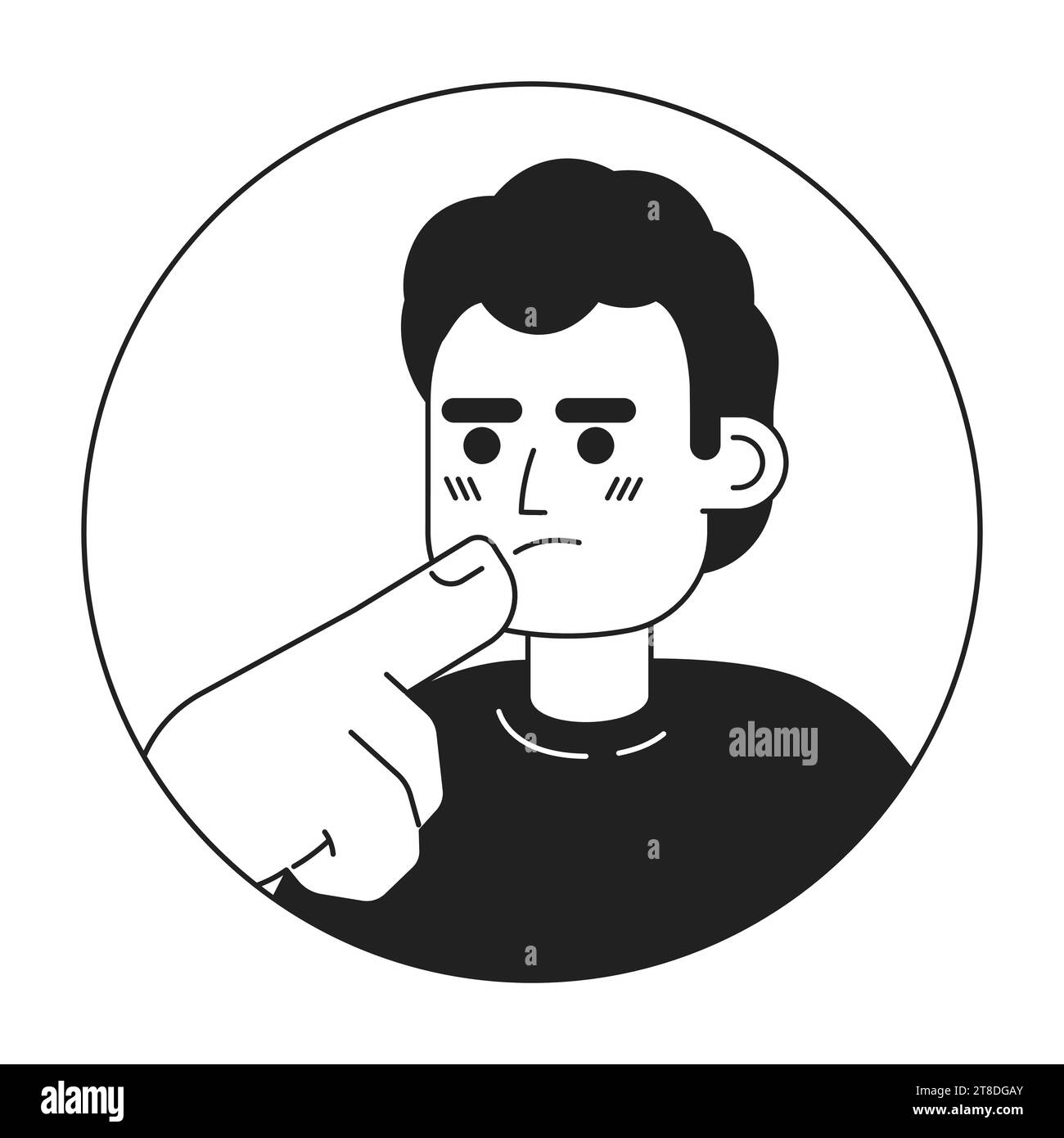 Espagnol masculin latino-américain touchant le menton noir et blanc illustration d'avatar vectoriel 2D. Illustration de Vecteur