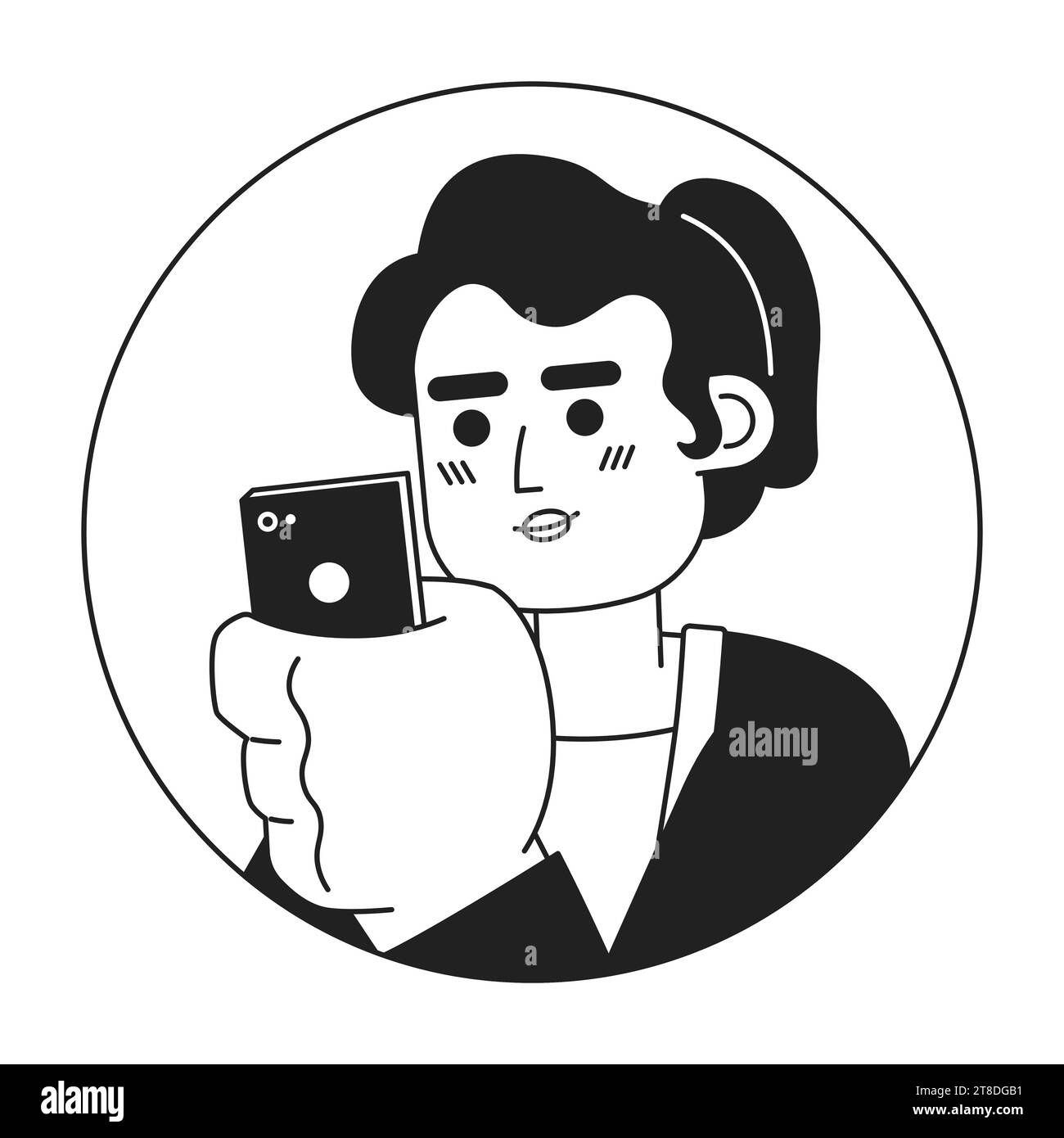 Smartphone femme hispanique moyen adulte noir et blanc illustration d'avatar vectoriel 2D Illustration de Vecteur