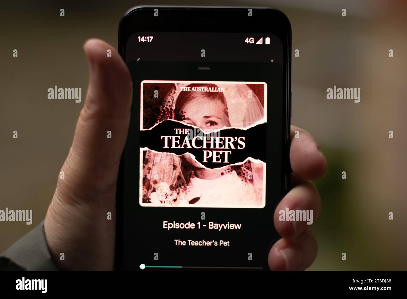 Podcast Teacher's PET sur le téléphone Google Pixel. Tenu à la main. L'australien. Épisode un Bayview. Banque D'Images