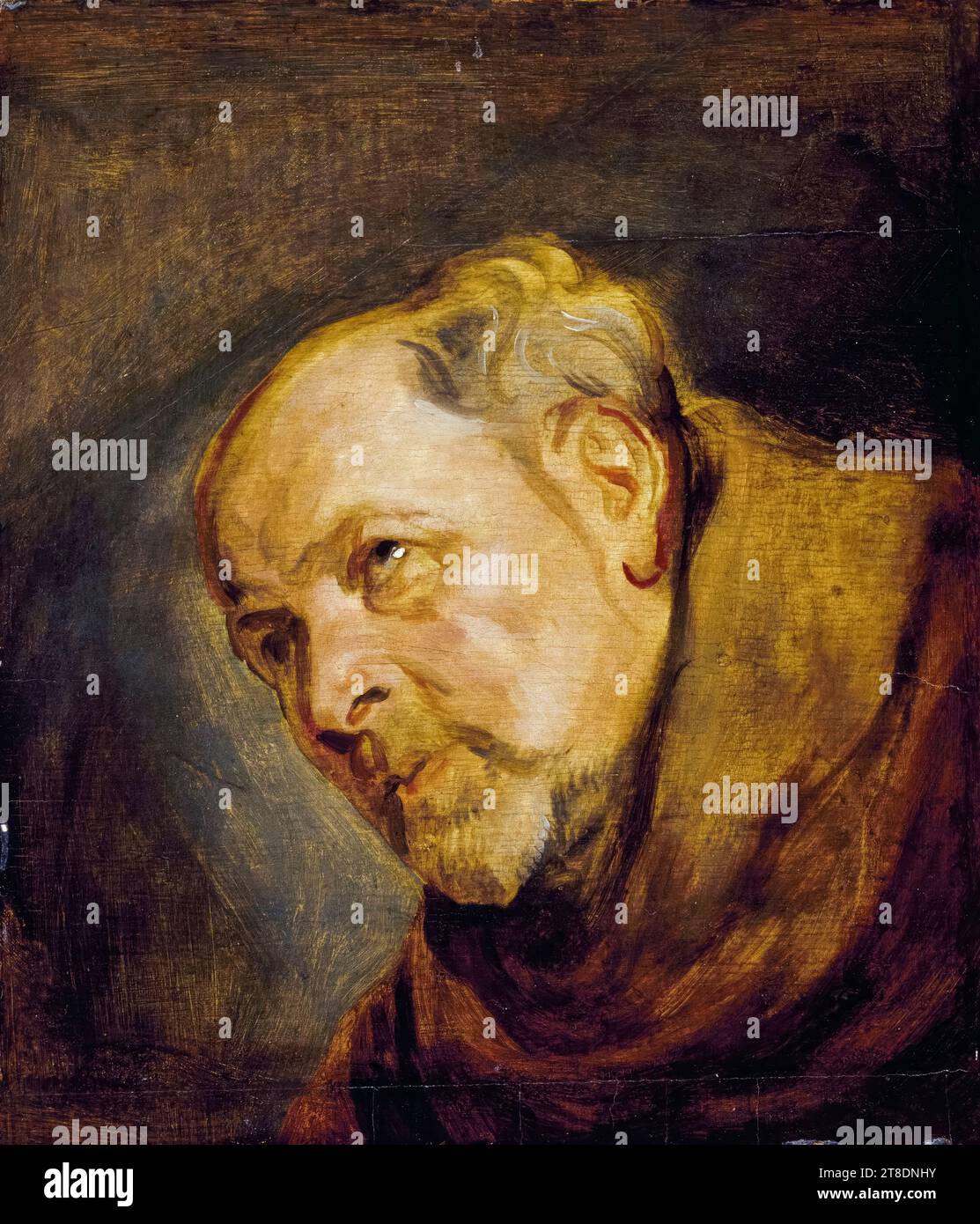 Anthony van Dyck (attribué), tête d'un moine (Jan Malderus, évêque d'Anvers sous le nom de Saint Bonaventura), portrait à l'huile sur bois, 1600-1641 Banque D'Images
