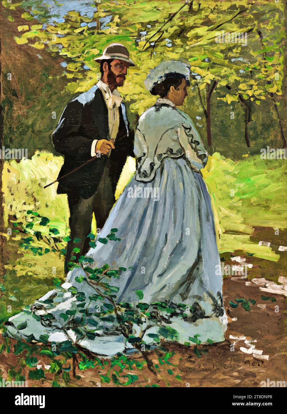 'Les Promenaders, ou Bazille et Camille, 1865 (huile sur toile) de l'artiste Monet, Claude (1840-1926) / Français.' Illustration de Vecteur