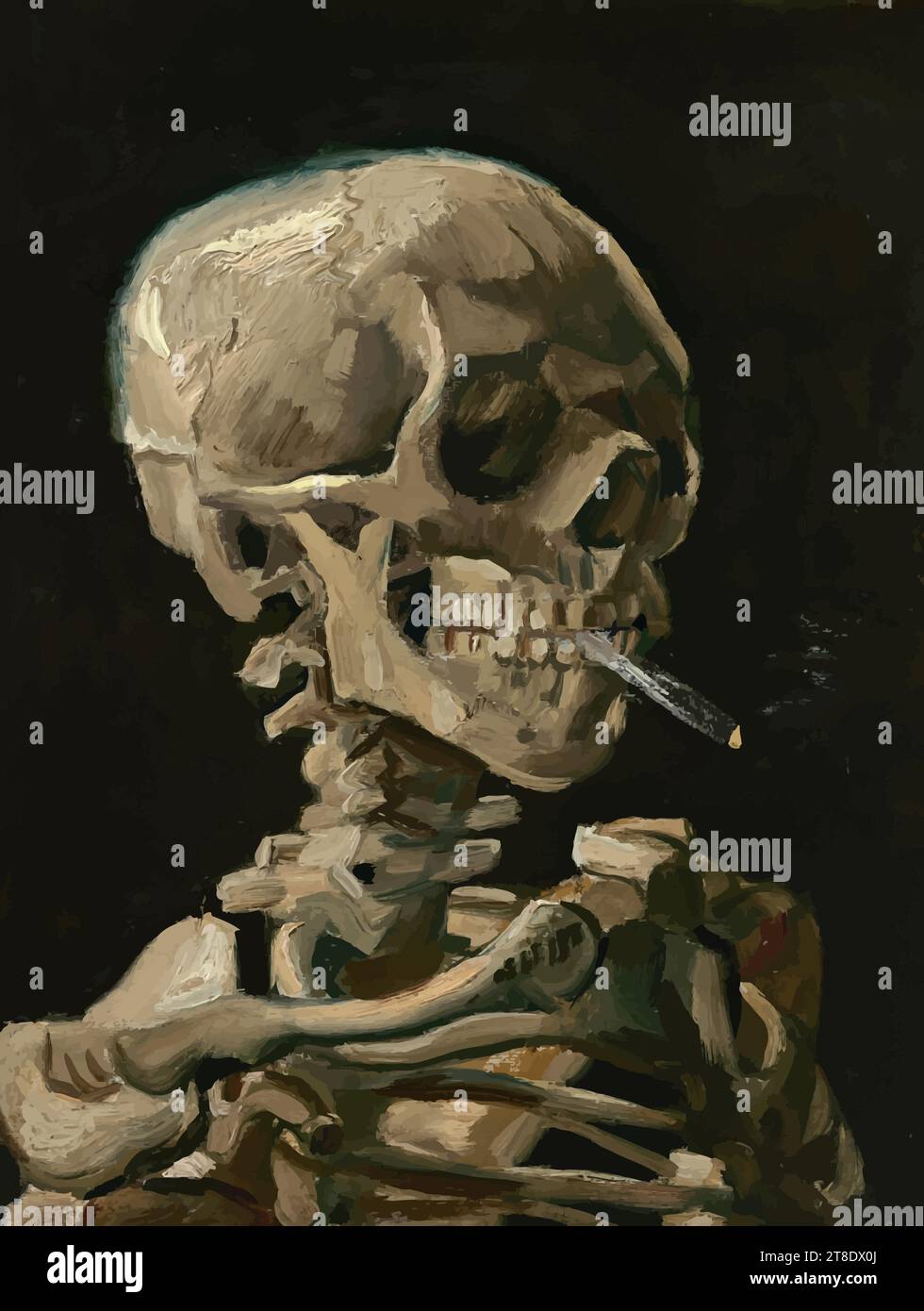 Crâne d'un squelette avec cigarette brûlante, c.1886 (huile sur toile) par artiste Gogh, Vincent van (1853-90) / Néerlandais Illustration de Vecteur