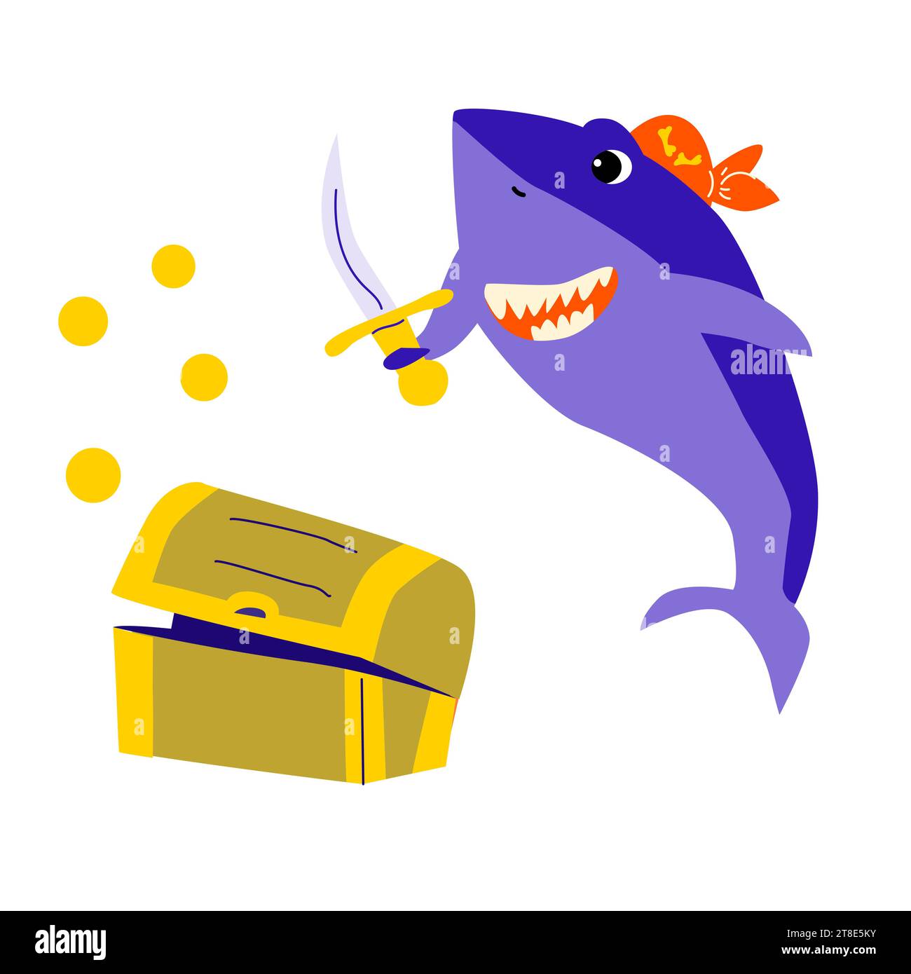 mignon requin bleu - pirate animal de poisson avec boîte Illustration de Vecteur