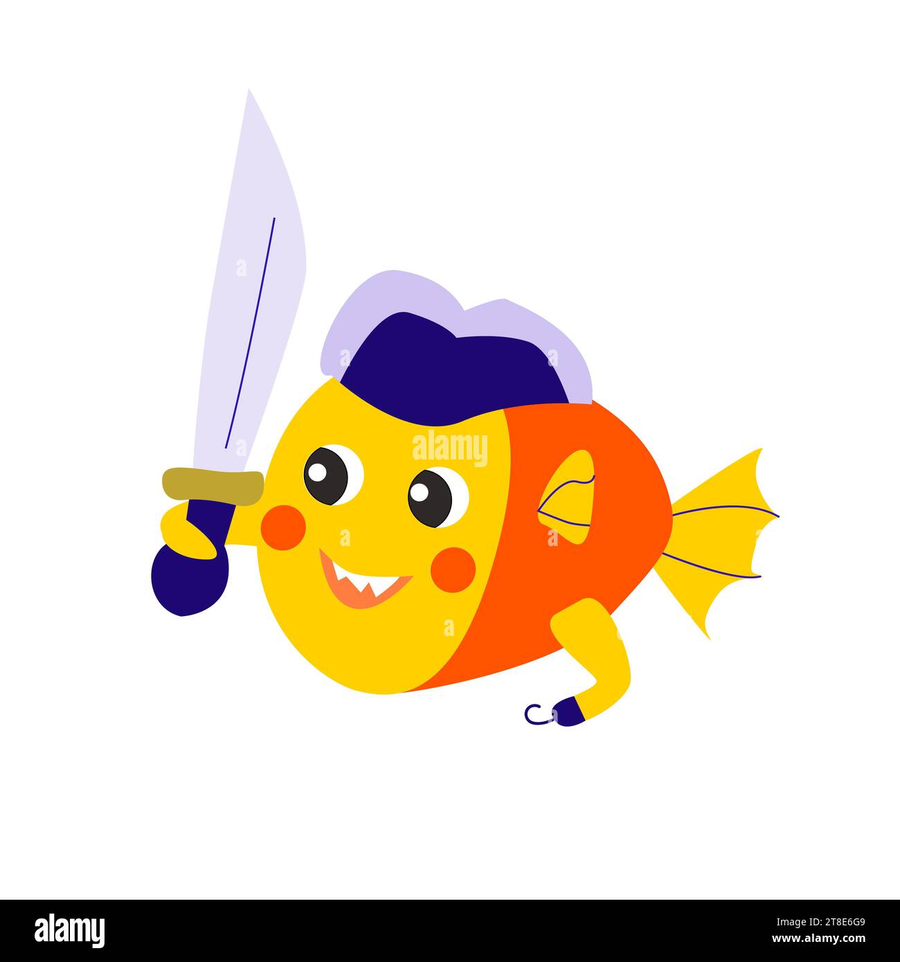 mignon poisson de dessin animé piranha avec match dans le chapeau de pirate Illustration de Vecteur