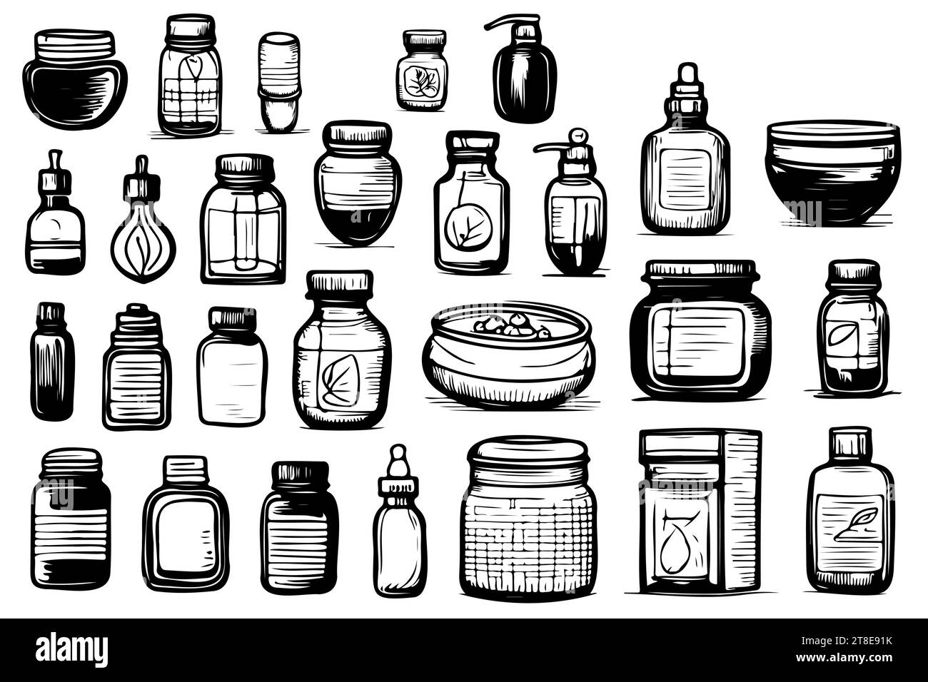 Différents types de bouteilles jeu d'icônes vectorielles minces, kit noir et blanc. Illustration vectorielle Illustration de Vecteur