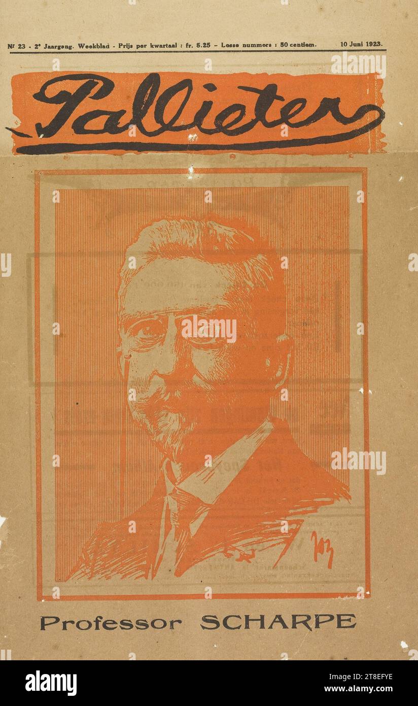 N° 23 -2e annuel hebdomadaire - Prix par trimestre : fr. 5,25 - numéros uniques : 50 centiem. 10 juin 1923. Pallieter. Professeur SCHARPE. Illustration de : Pallieter Banque D'Images