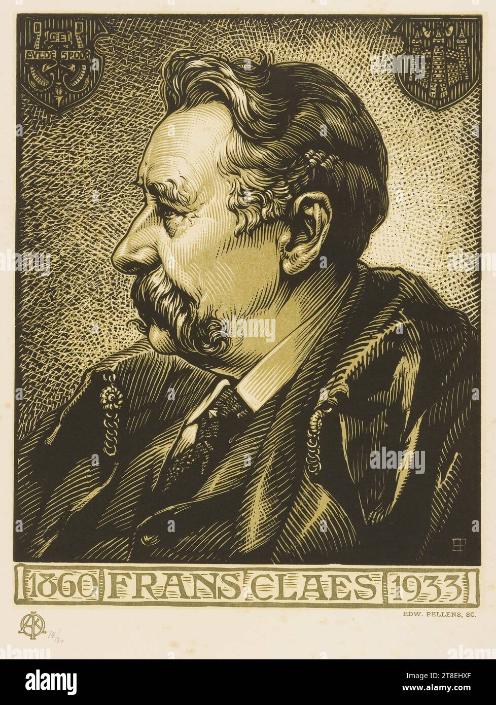 DE GVLDE SPOOR. Monogramme EP. 1860 FRANS CLAES 1933. Monogramme AK [1430 (crayon)]. EDW. PELLENS, SC Banque D'Images