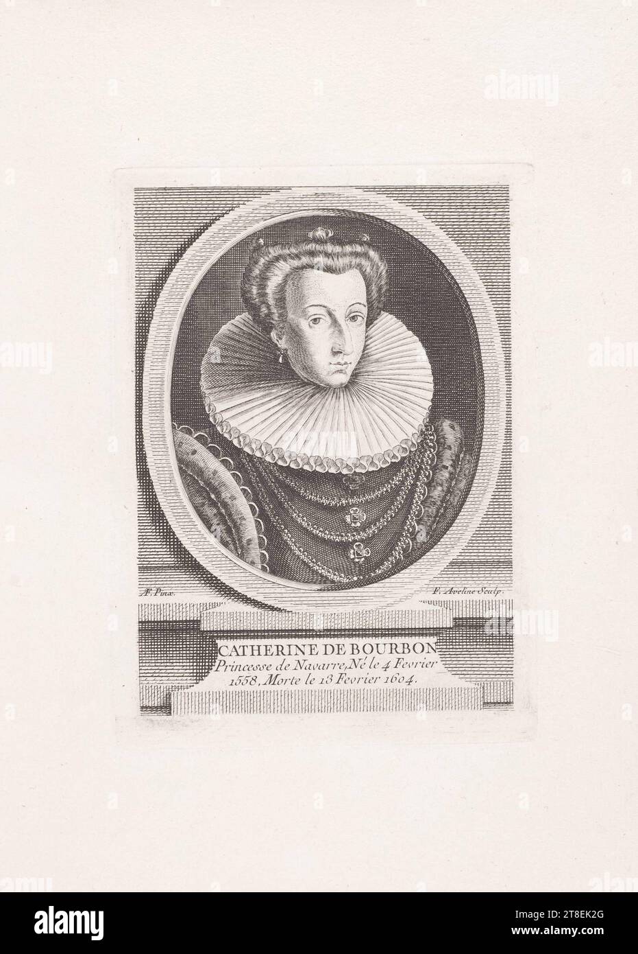 AF. Pinx. F. Aveline Sculp. CATHERINE DE BOURBON Princesse de Navarre, née le 4 février 1558, décédée le 13 février 1604 Banque D'Images