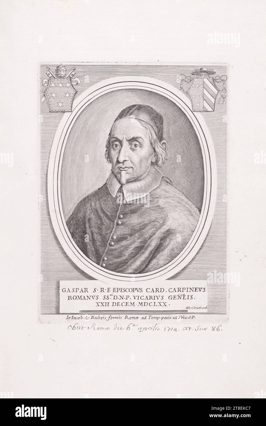 CARTE GASPAR S P R EPISCOPVS. CARPINEVS ROMANVS SS.MI D.N.P. VICARIVS GEÑEIS. XXII DECEM MSCLXX. Alb. Clouet Scul. IO Iacob. De Rubeis formis Romæ ad Temp-pacis cu[m] Priu S P Banque D'Images