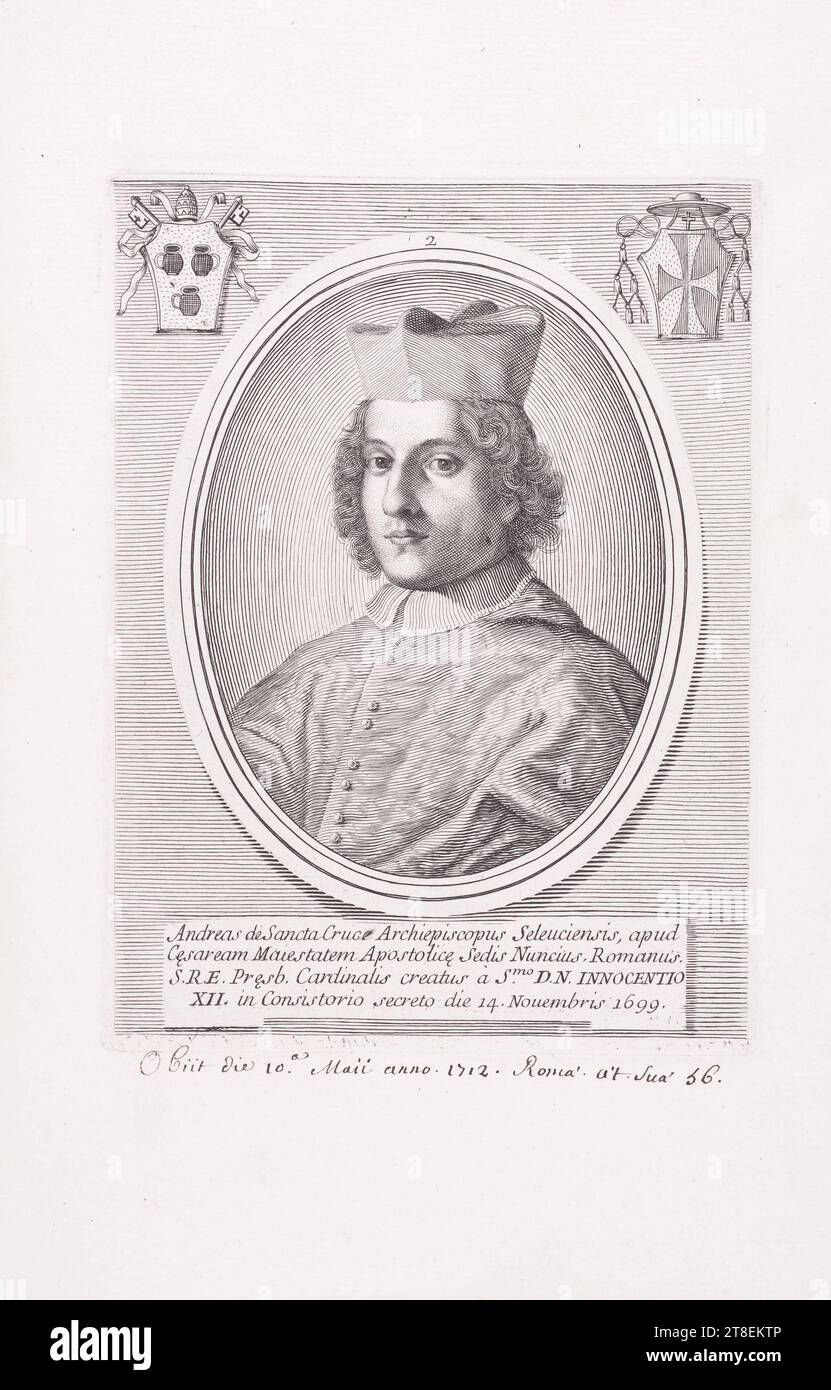 Éditeur probablement Giovanni Giacomo de Rubeis ou Domenico de Rubeis. Andreas de Sancta Cruce, apud Cęsaream Apostolicę Sedis Nuncius. Romanus S.R.E. Pręsb. Cardinalis creatus à S.Mo D.N. INNOCENTIO XII in Consistorio secreto die 14. Nouembris 1699 Banque D'Images